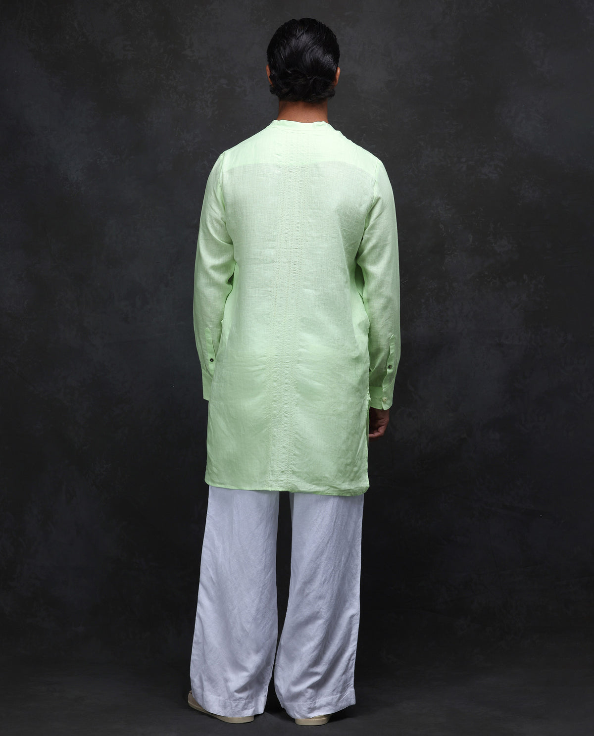 Rare Rabbit Men's President Lime 100% Linen Plain Regular Fit Full Sleeve Mandarin Collar Kurta
