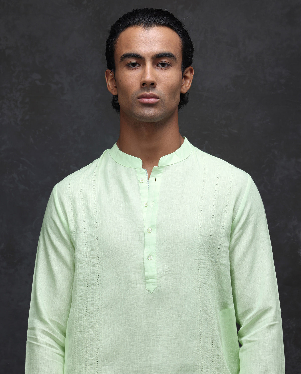Rare Rabbit Men's President Lime 100% Linen Plain Regular Fit Full Sleeve Mandarin Collar Kurta