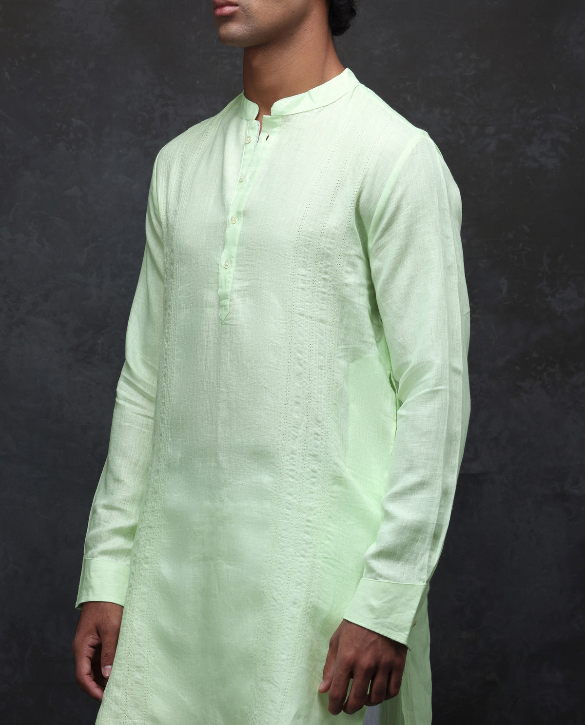 Rare Rabbit Men's President Lime 100% Linen Plain Regular Fit Full Sleeve Mandarin Collar Kurta