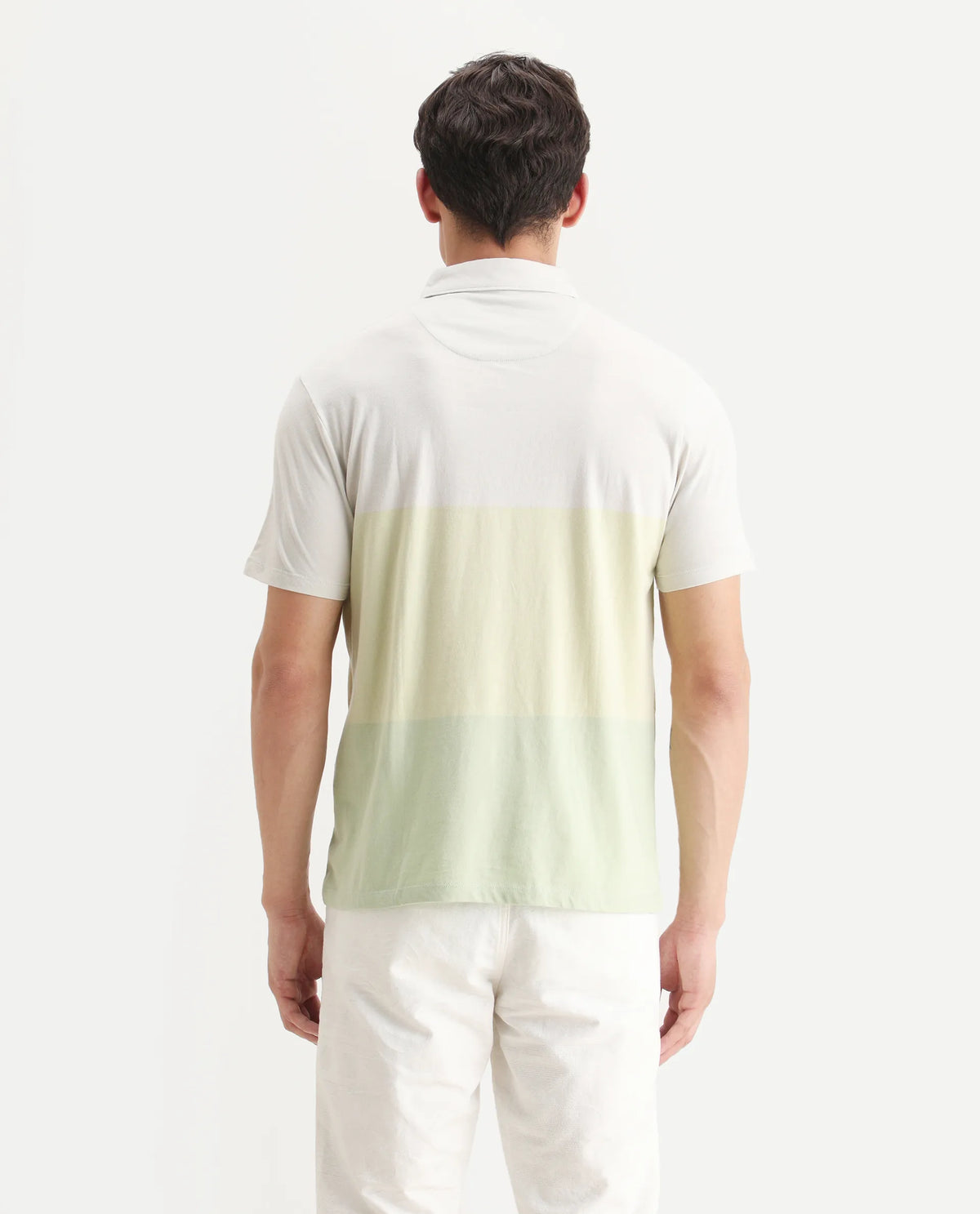 Rare Rabbit Men's Blocky Green Cotton Ombre Slim Fit Half Sleeve Polo