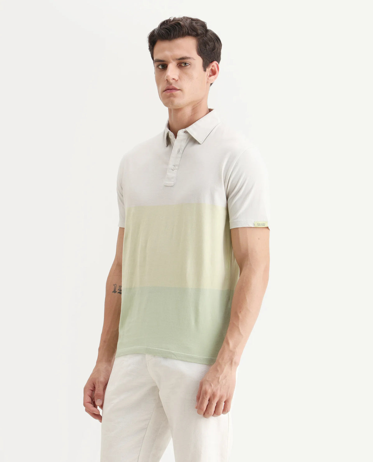 Rare Rabbit Men's Blocky Green Cotton Ombre Slim Fit Half Sleeve Polo