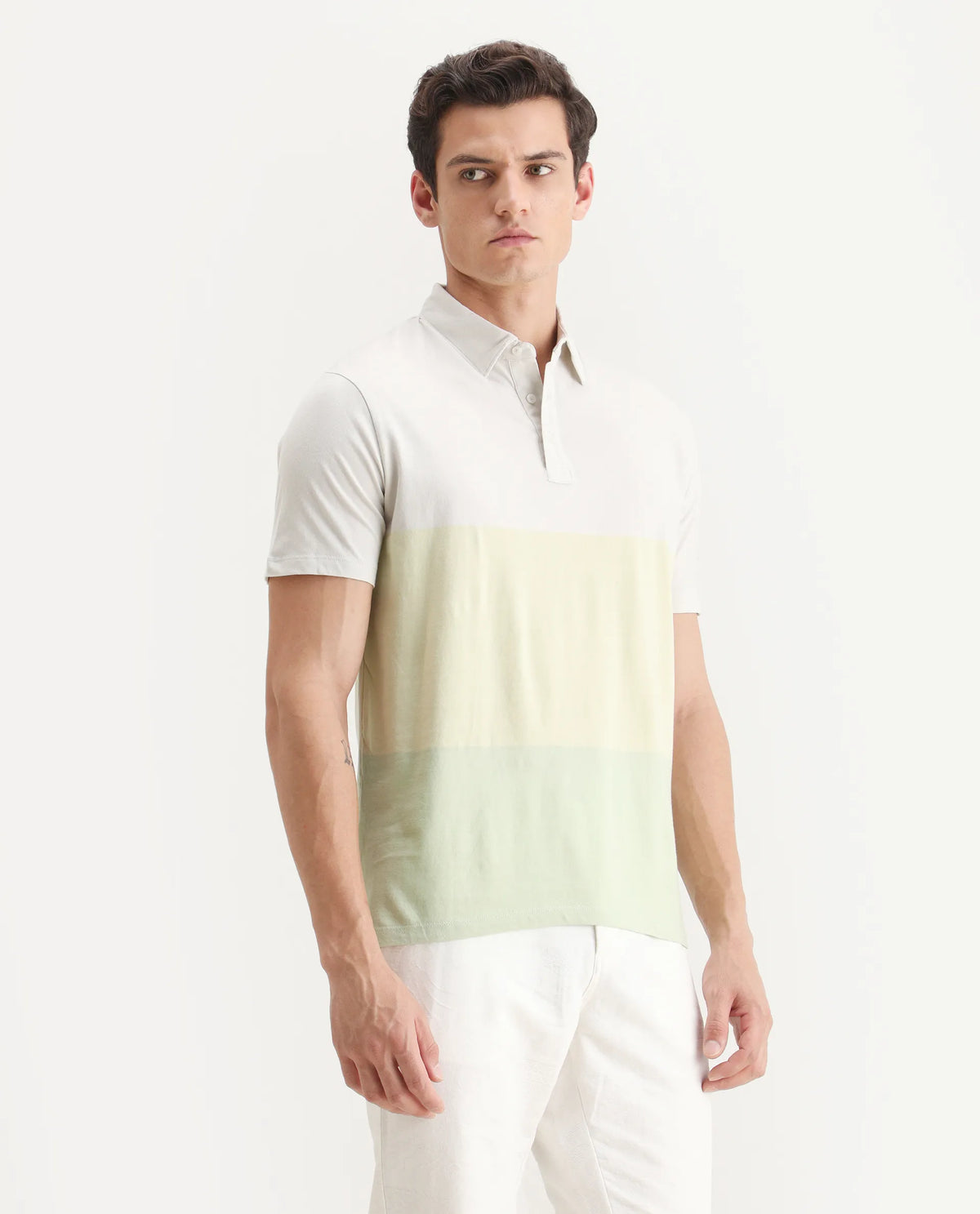 Rare Rabbit Men's Blocky Green Cotton Ombre Slim Fit Half Sleeve Polo