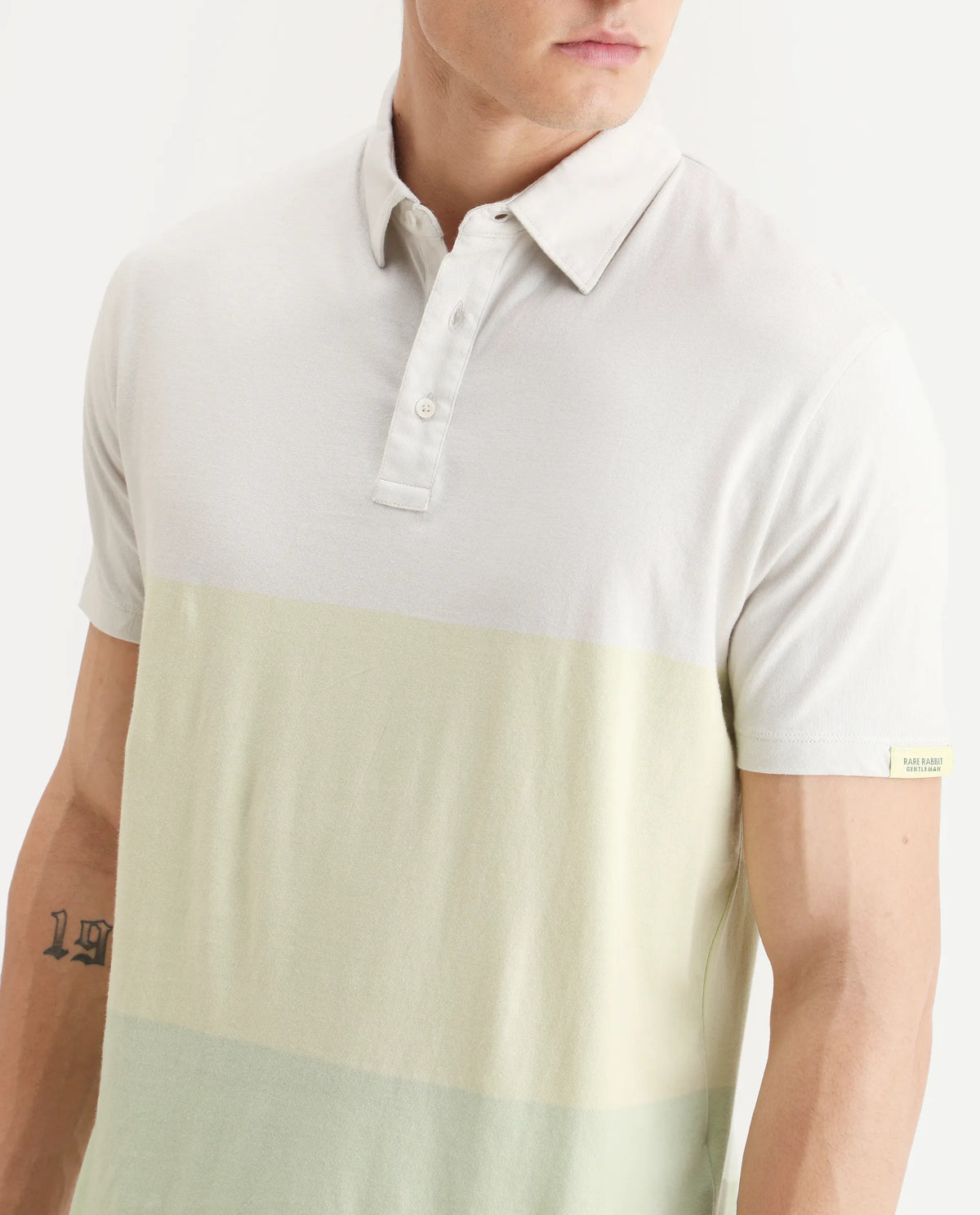 Rare Rabbit Men's Blocky Green Cotton Ombre Slim Fit Half Sleeve Polo