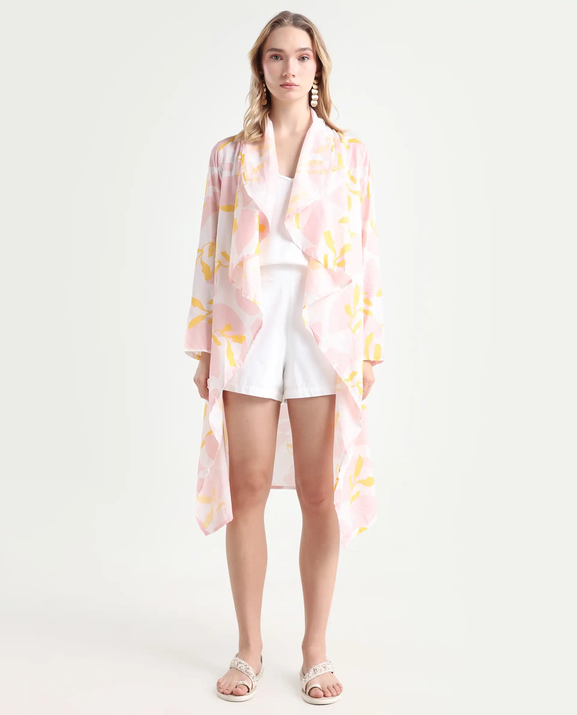 Rareism Women's Noki Pink Collarless Regular Fit Outer Wear