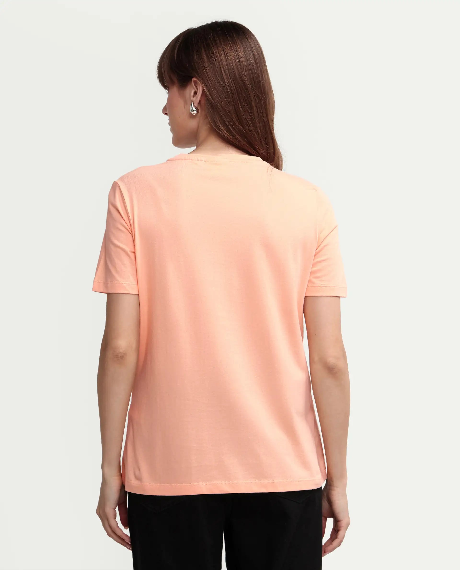 Rareism Women's Gulf Peach Cotton Crew Neck Graphic Print Regular Fit T-Shirt