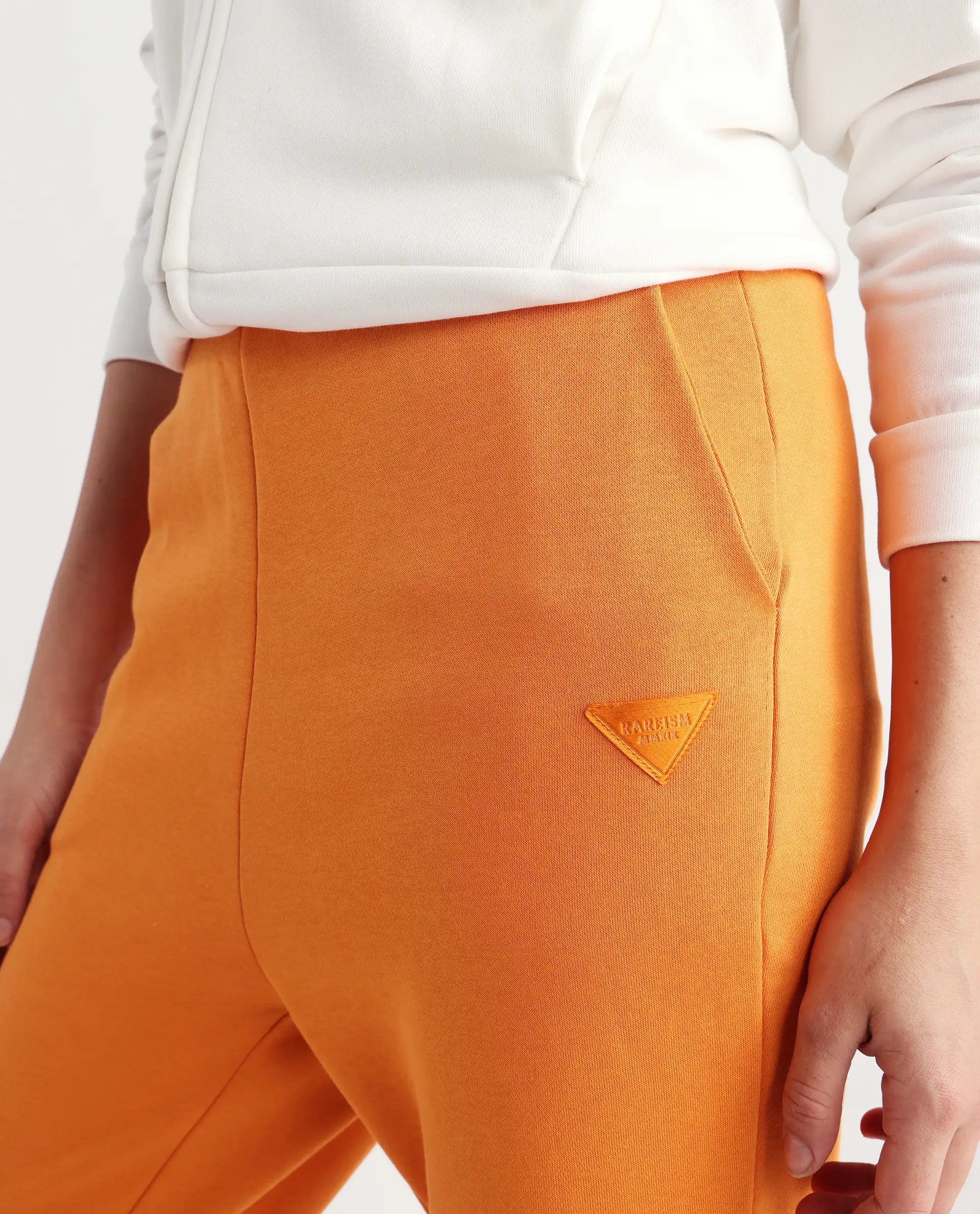 Rareism Women's Simp-1 Orange Polyester Blend Plain Ankle Length Tailored Track Pant