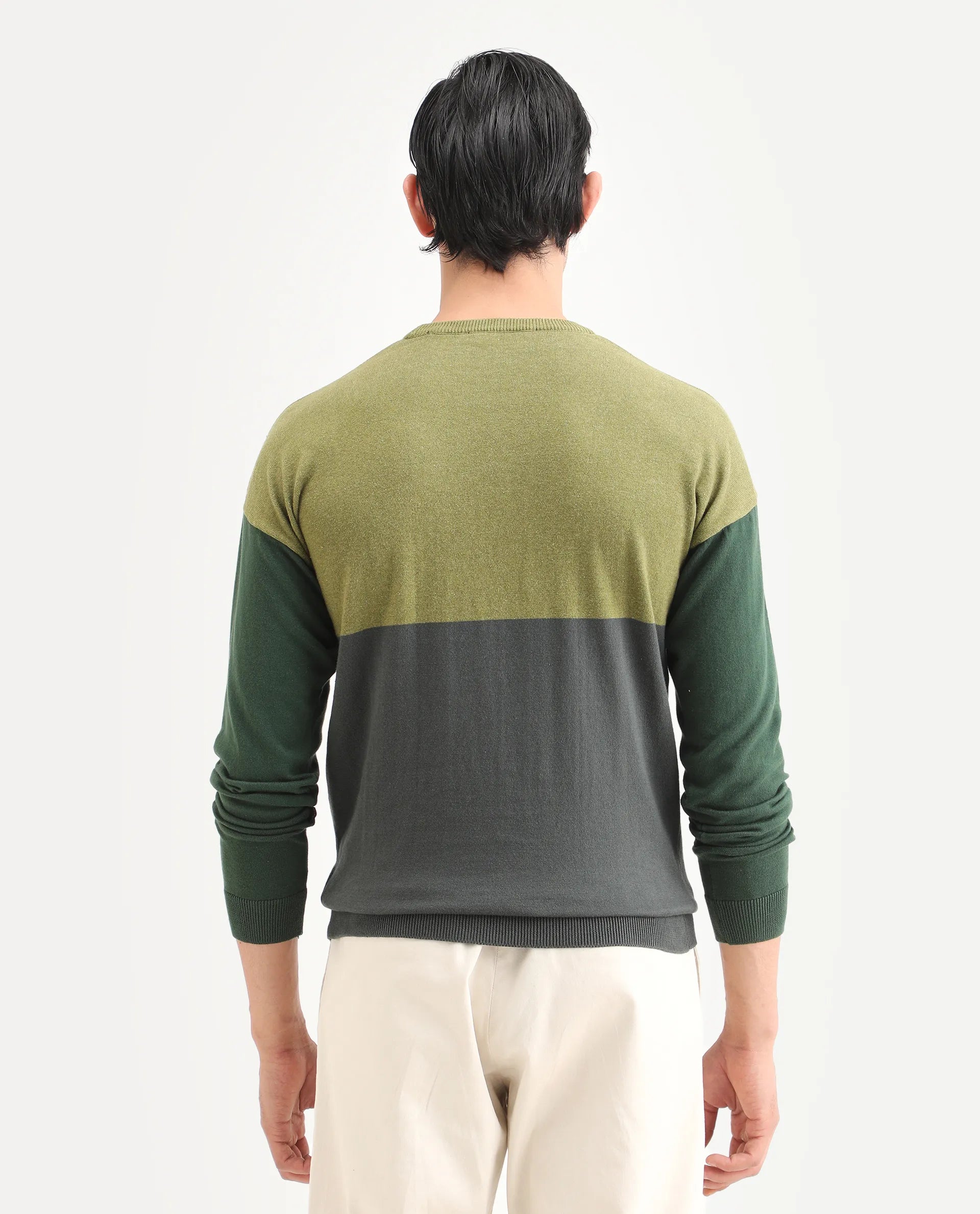 Rare Rabbit Men's Tanko Green Cotton Ombre Relaxed Fit Full Sleeve Crew Neck Sweater