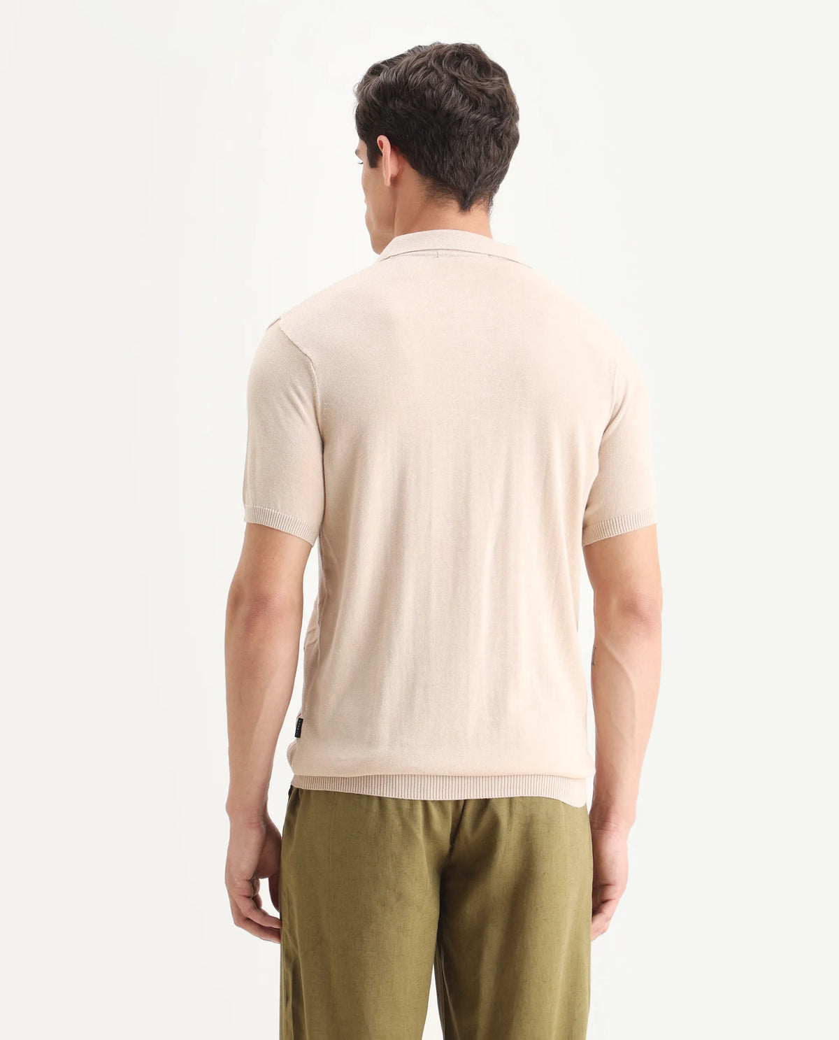 Rare Rabbit Men's Link Beige Cotton Striped Print Slim Fit Half Sleeve Polo