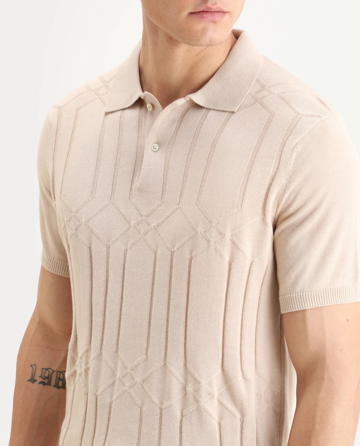 Rare Rabbit Men's Link Beige Cotton Striped Print Slim Fit Half Sleeve Polo