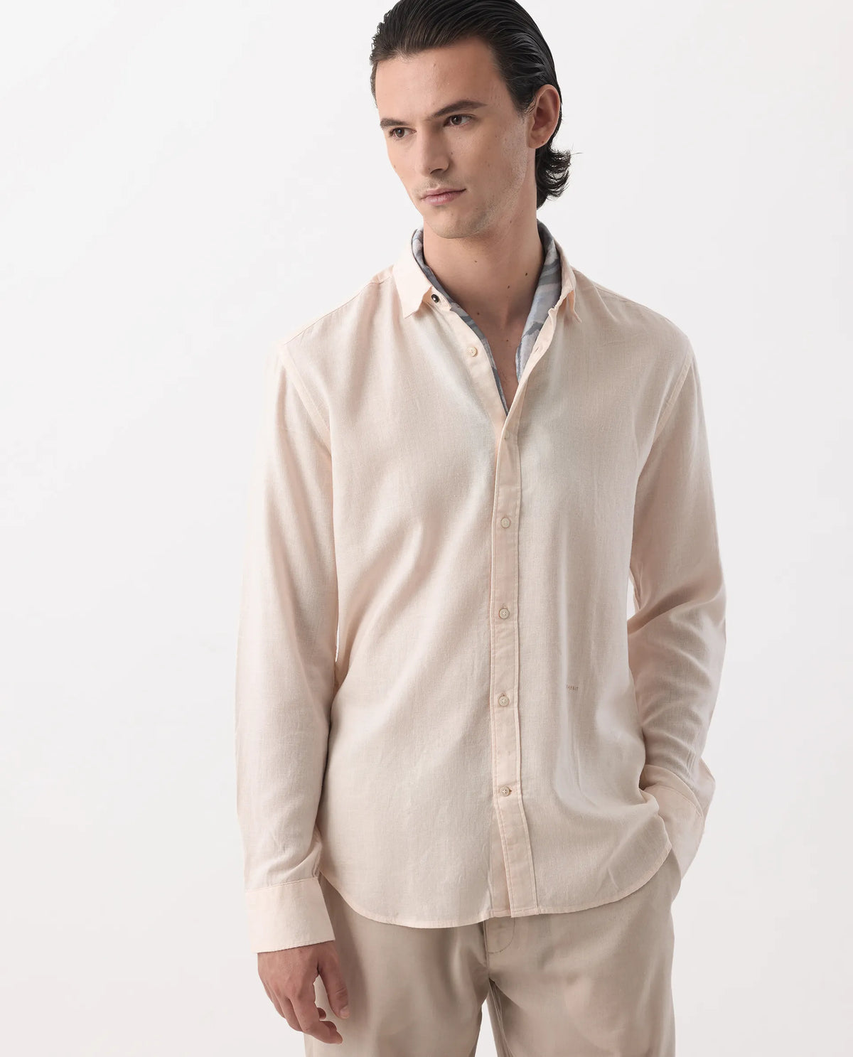 Rare Rabbit Men's Naples Peach 100% Linen Plain Regular Fit Full Sleeve Spread Collar Shirt