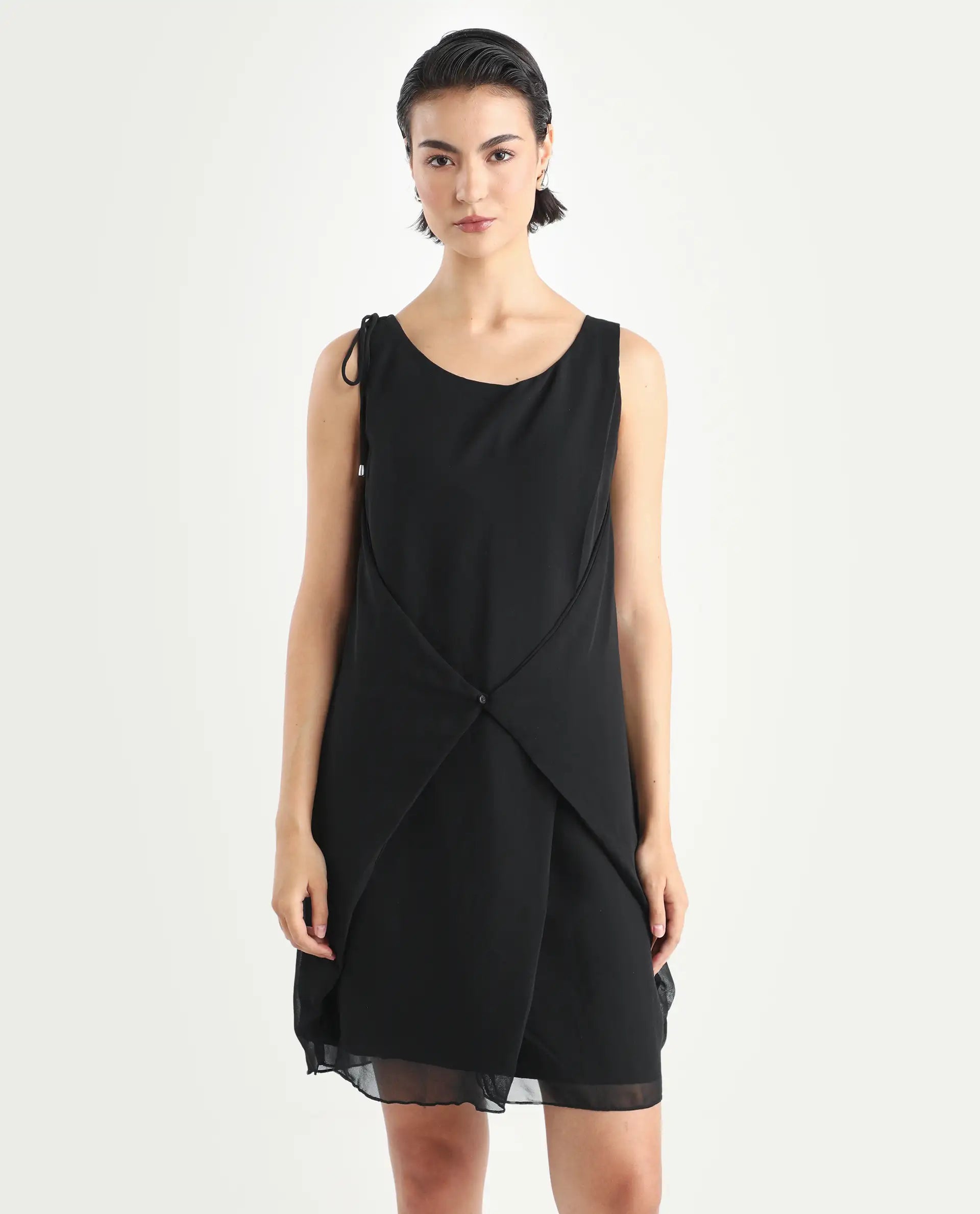 Rareism Women's Saabo Rust Scoop Neck Straight Fit Sleeveless Plain Midi Dress