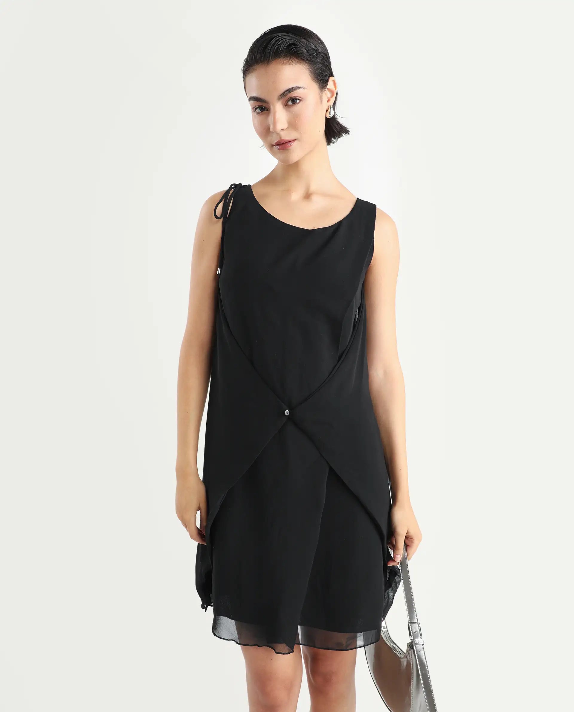 Rareism Women's Saabo Rust Scoop Neck Straight Fit Sleeveless Plain Midi Dress