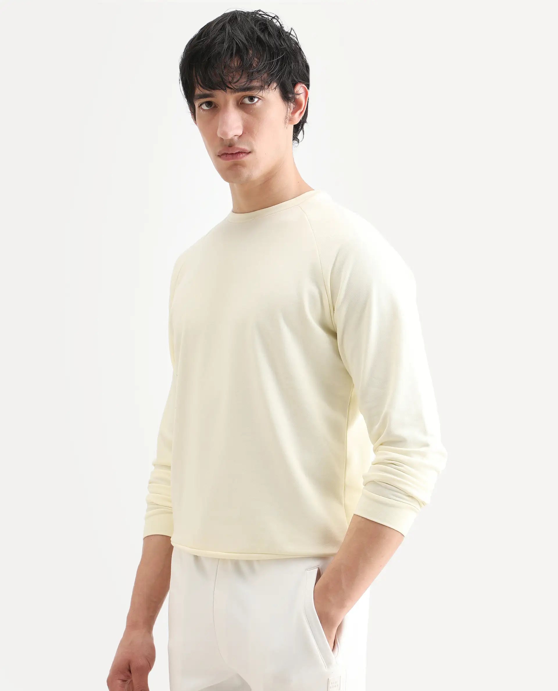 Rare Rabbit Articale Men's Arum Blonde Yellow Cotton Fabric Full Sleeves Solid Sweatshirt