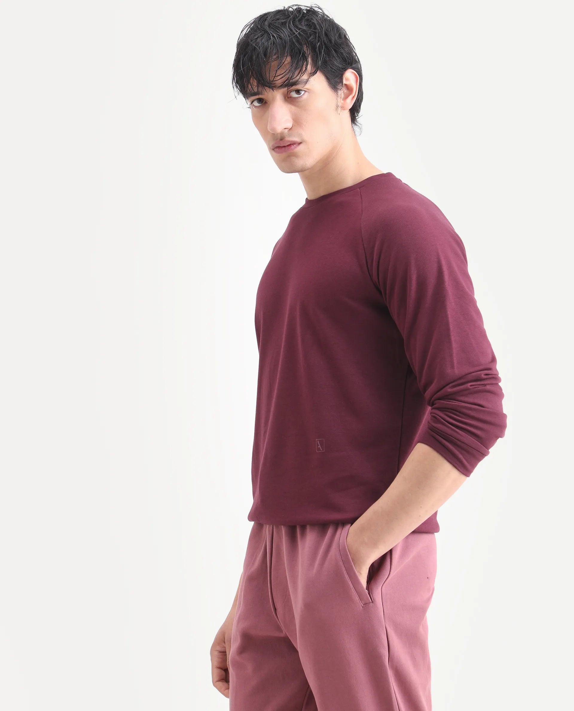 Rare Rabbit Articale Men's Arum Burnt Prune Cotton Fabric Full Sleeves Solid Sweatshirt