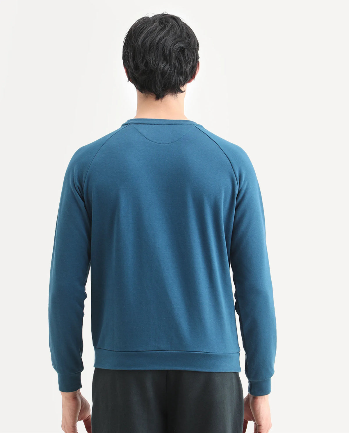 Rare Rabbit Articale Men's Arum Enamel Blue Cotton Fabric Full Sleeves Solid Sweatshirt