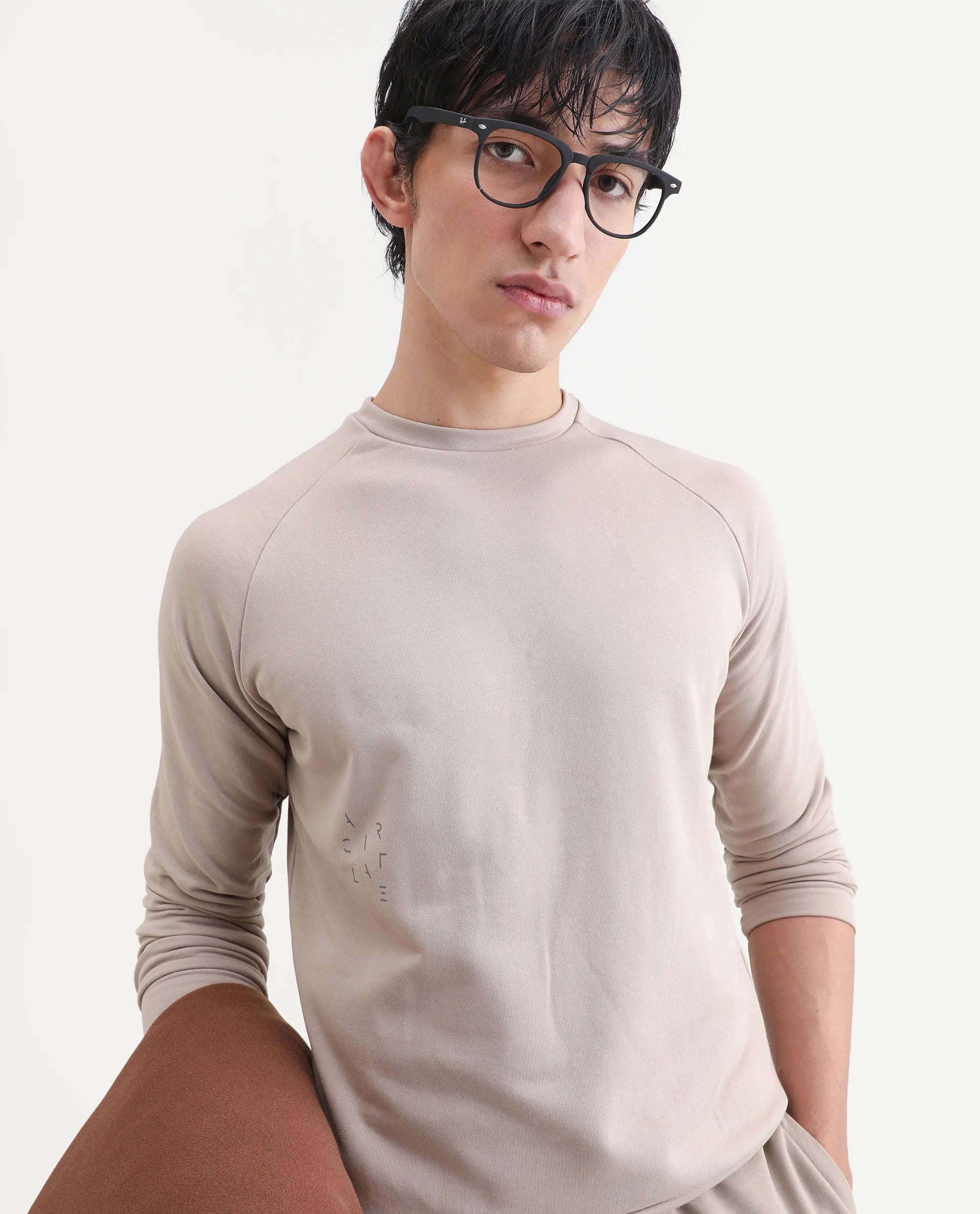 Rare Rabbit Articale Men's Arum Sand Beige Cotton Fabric Full Sleeves Solid Sweatshirt