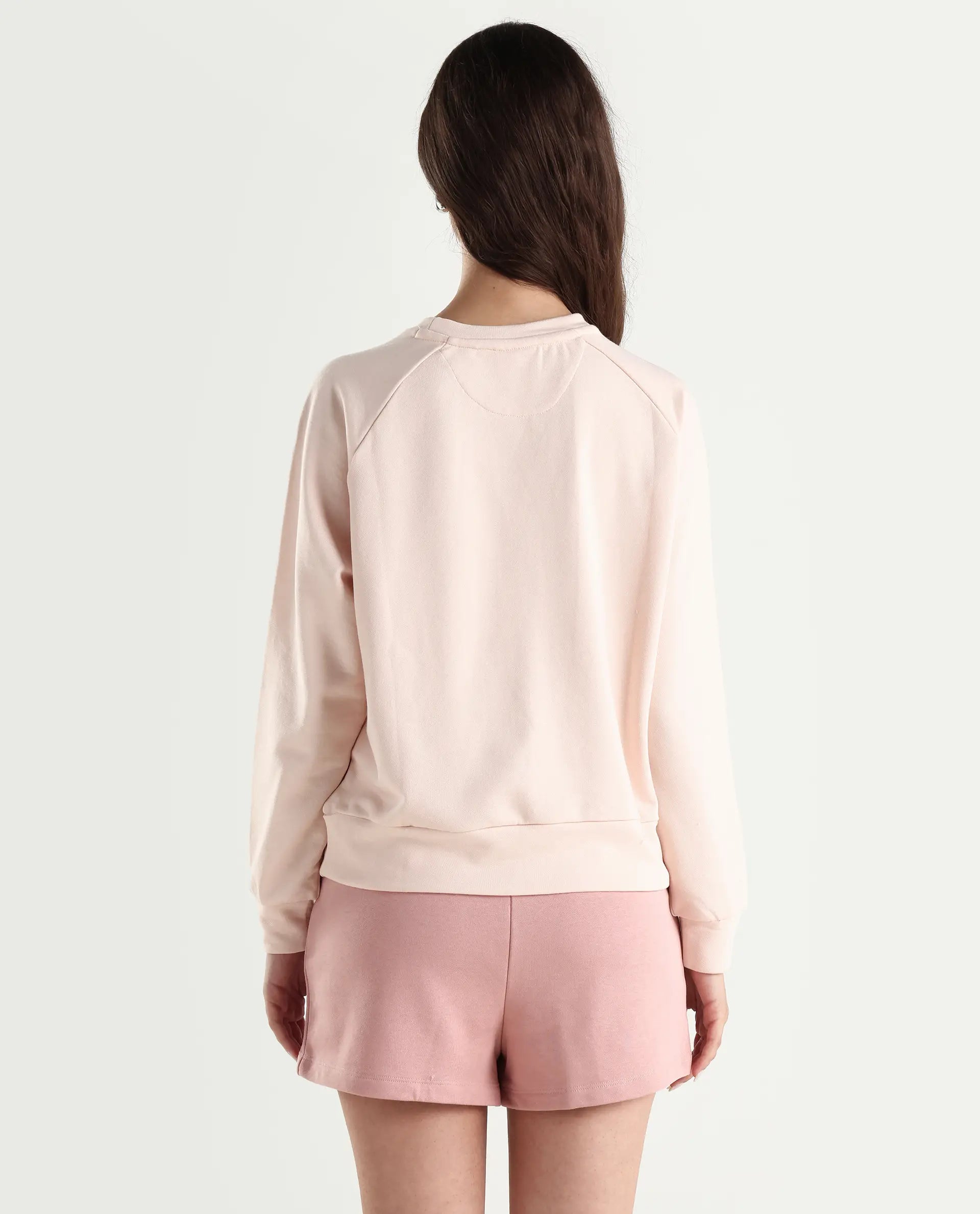Rareism Women's Medium Weight Terry 290 Gsm Cotton Blend Crew Neck Plain Cuffed Sleeve Relaxed Fit Sweatshirt
