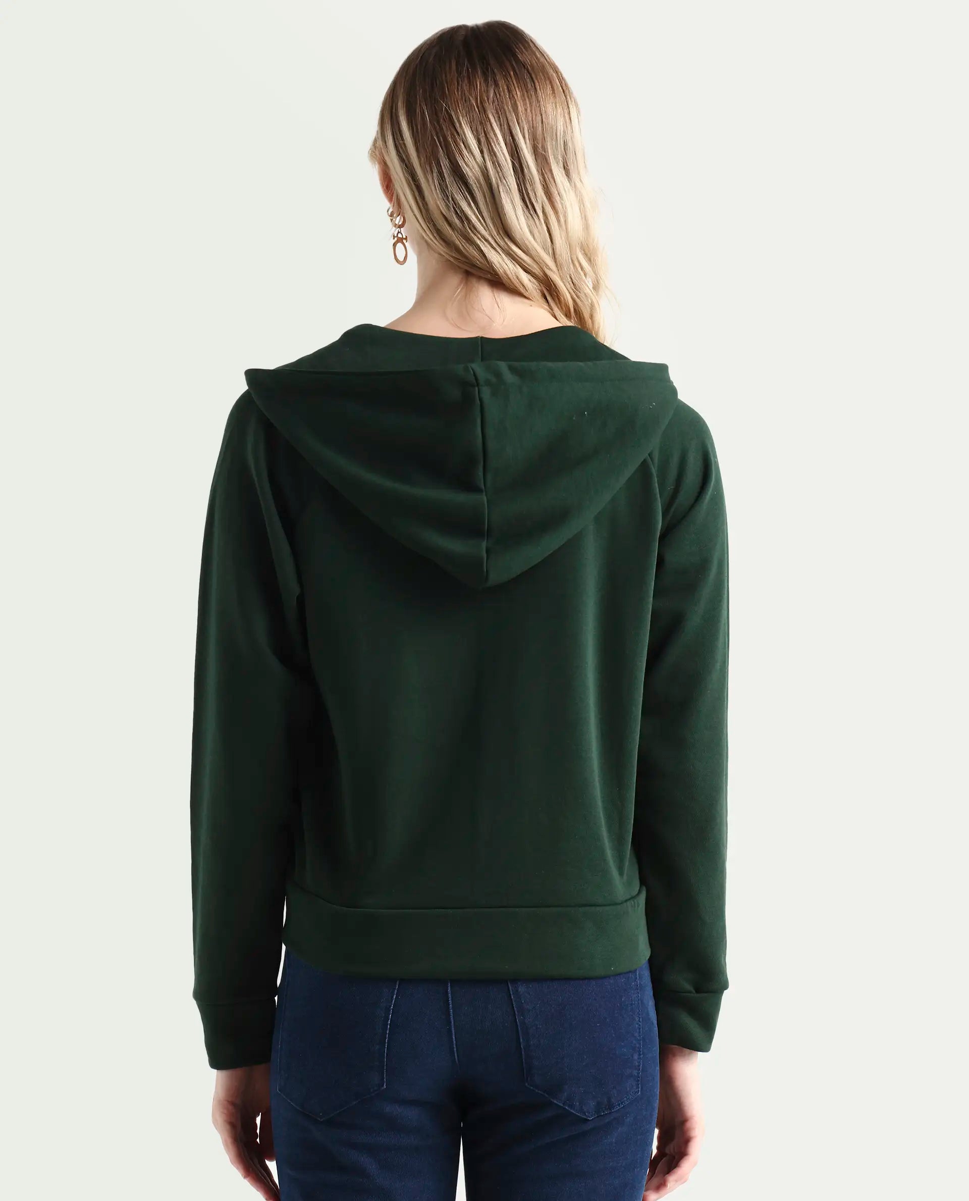 Rareism Women's Medium Weight Terry 290 Gsm Cotton Blend Hooded Plain Regular Fit Jacket