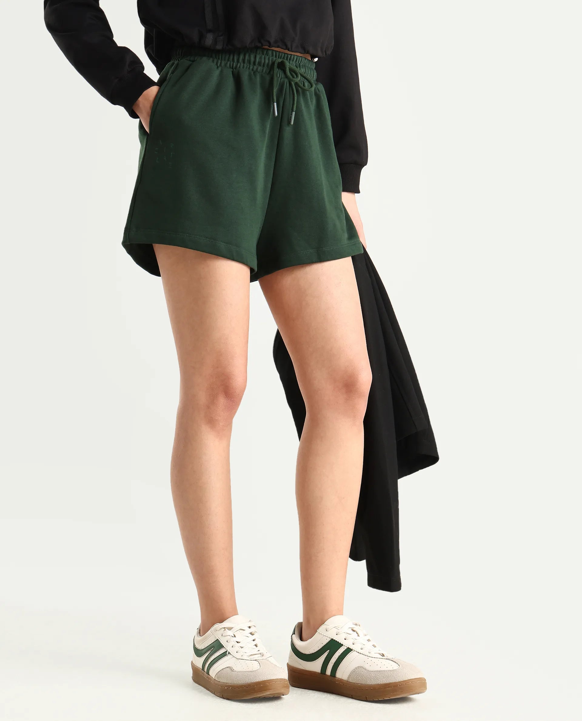 Rareism Women's Medium Weight Terry 290 Gsm Cotton Blend Plain Mini Relaxed Fit Shorts