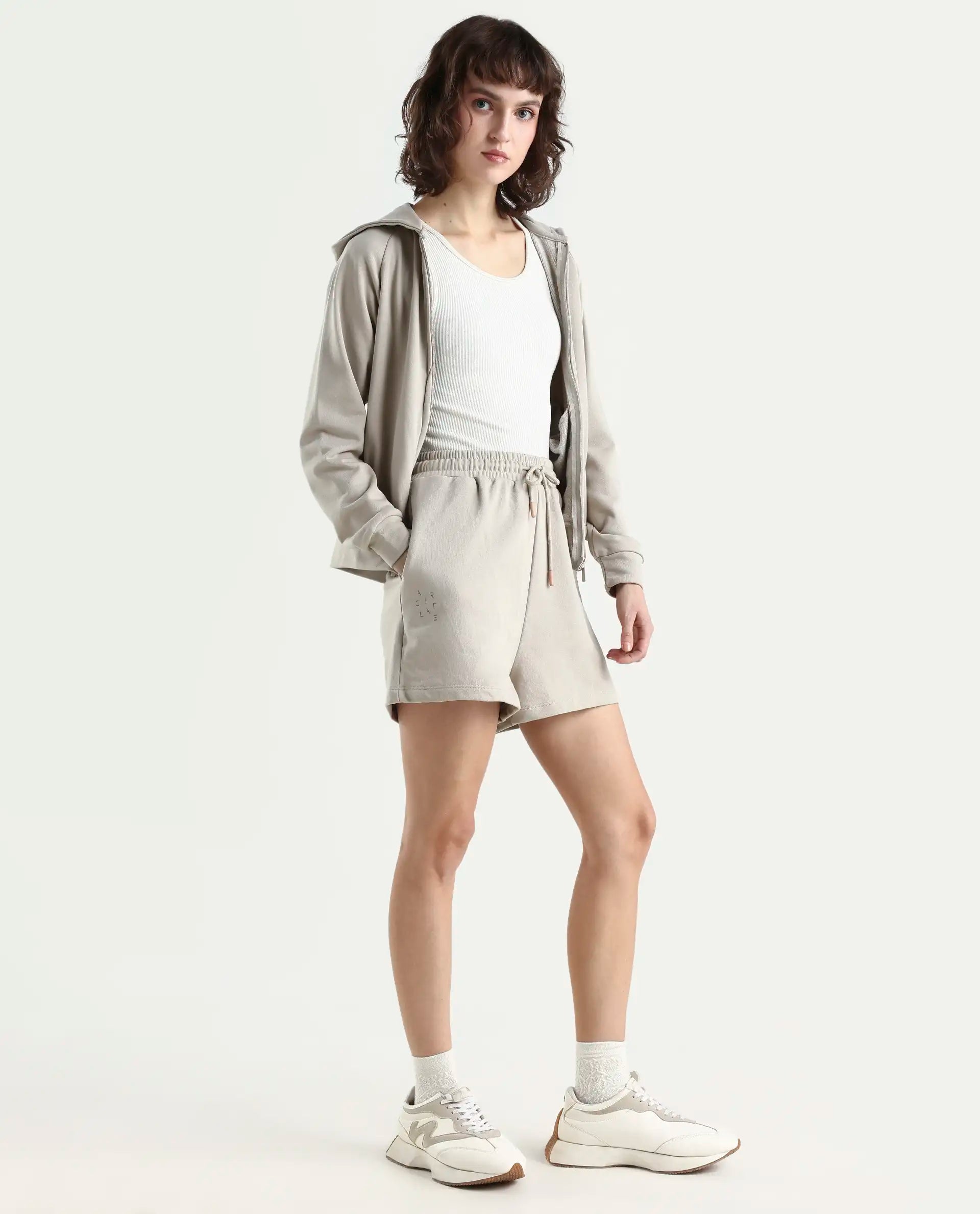 Rareism Women's Medium Weight Terry 290 Gsm Cotton Blend Plain Mini Relaxed Fit Shorts