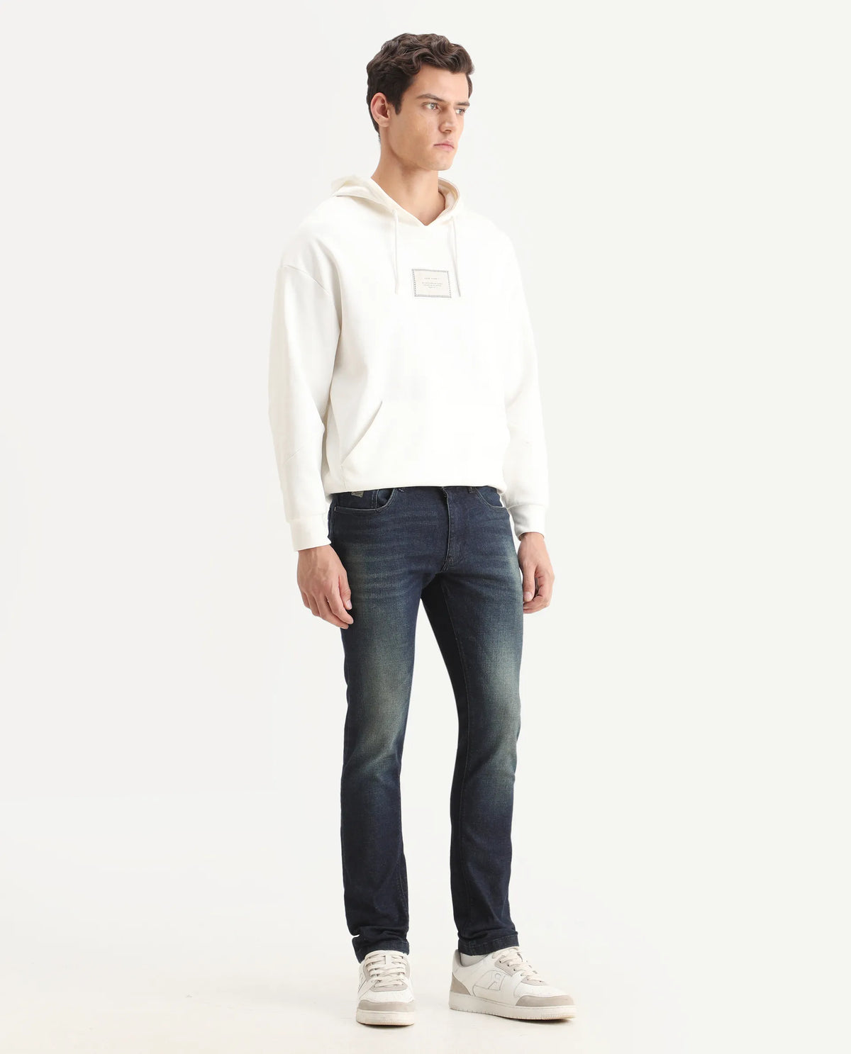 Rare Rabbit Men's Gaule Blue Cotton Plain Hawk Slim Fit Jeans