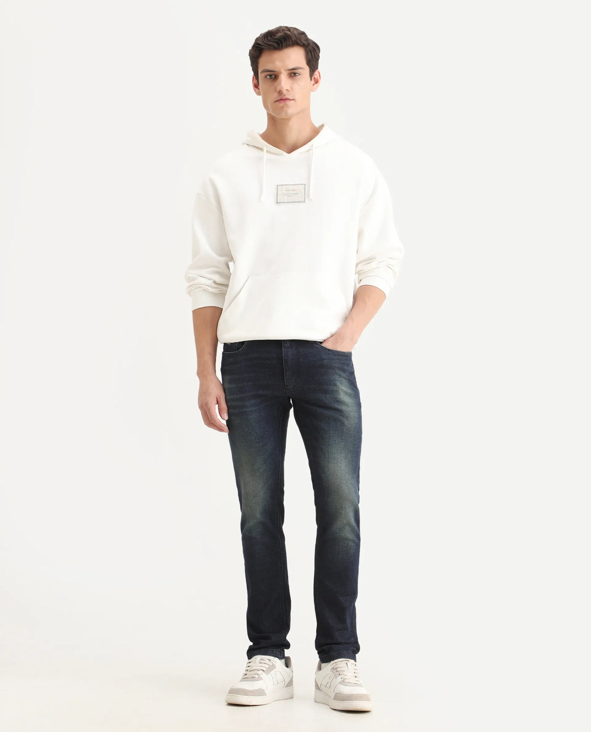 Rare Rabbit Men's Gaule Blue Cotton Plain Hawk Slim Fit Jeans