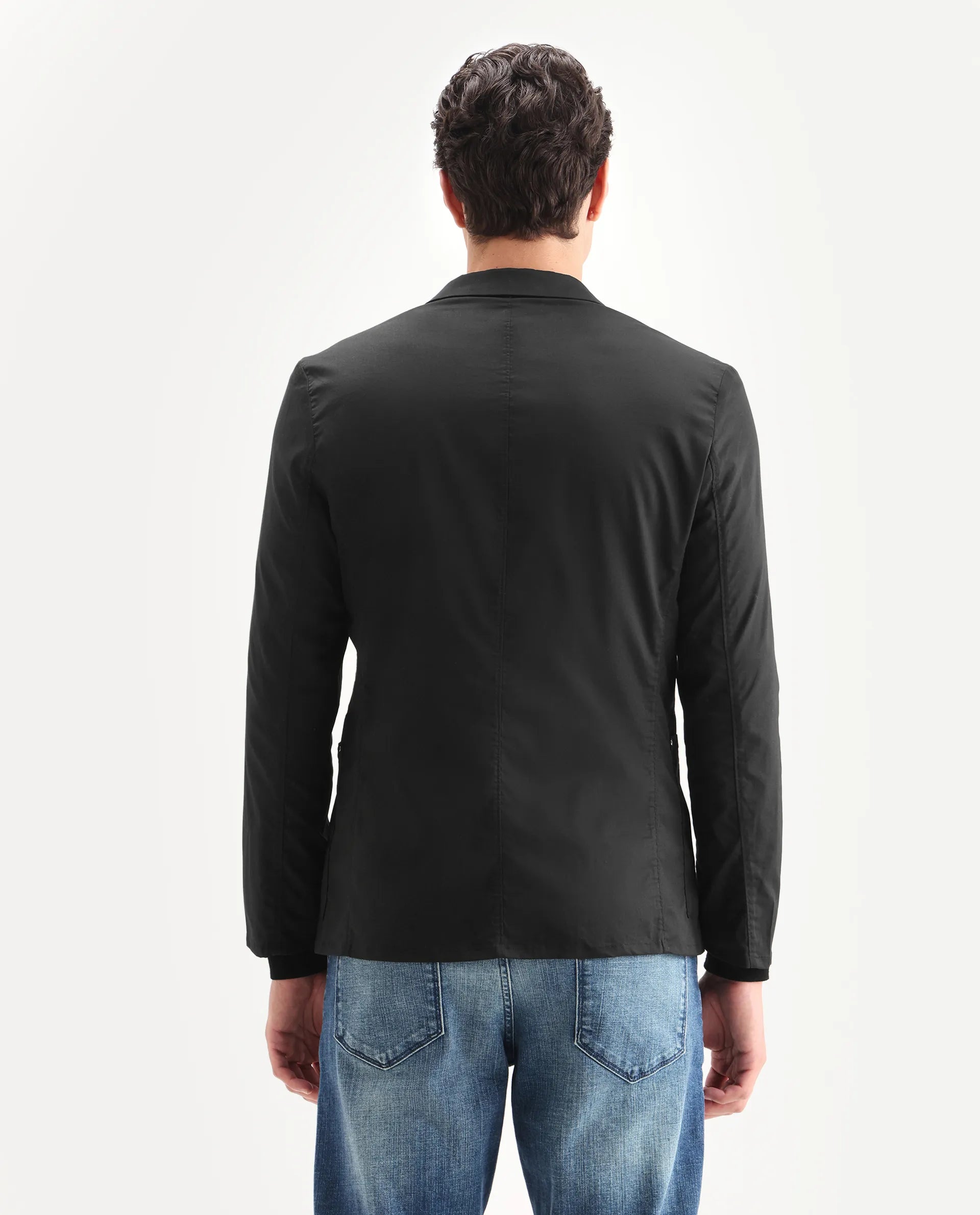 Rare Rabbit Men's Glaze Black Viscose Plain Regular Fit Full Sleeve Lapel Neck Jacket