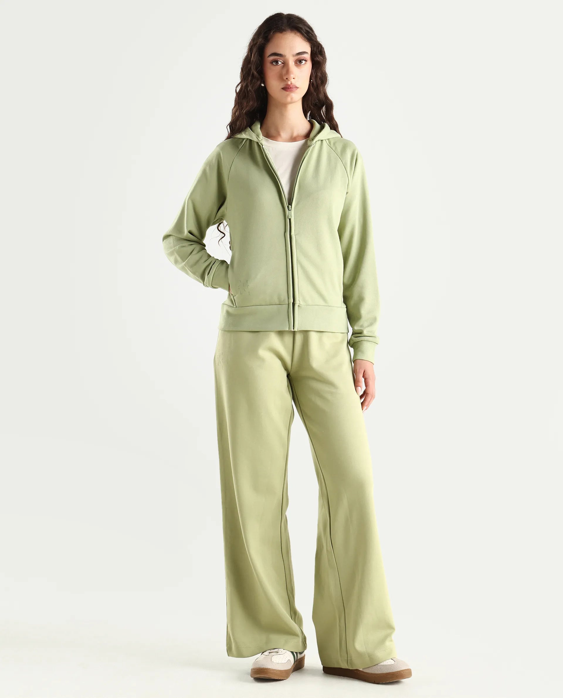 Rareism Women's Medium Weight Terry 290 Gsm Cotton Blend Hooded Plain Regular Fit Jacket