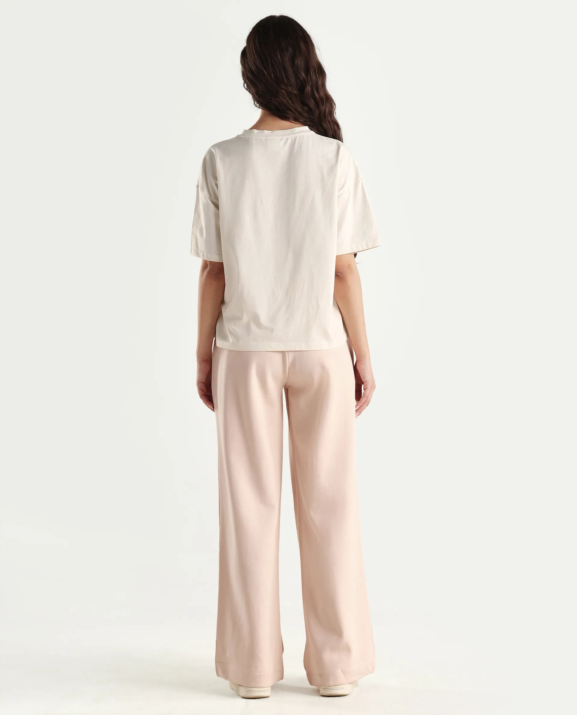 Rareism Women's Heavy Weight Interlock 340 Gsm Cotton Blend Plain Ankle Length Relaxed Fit Track Pant Flared