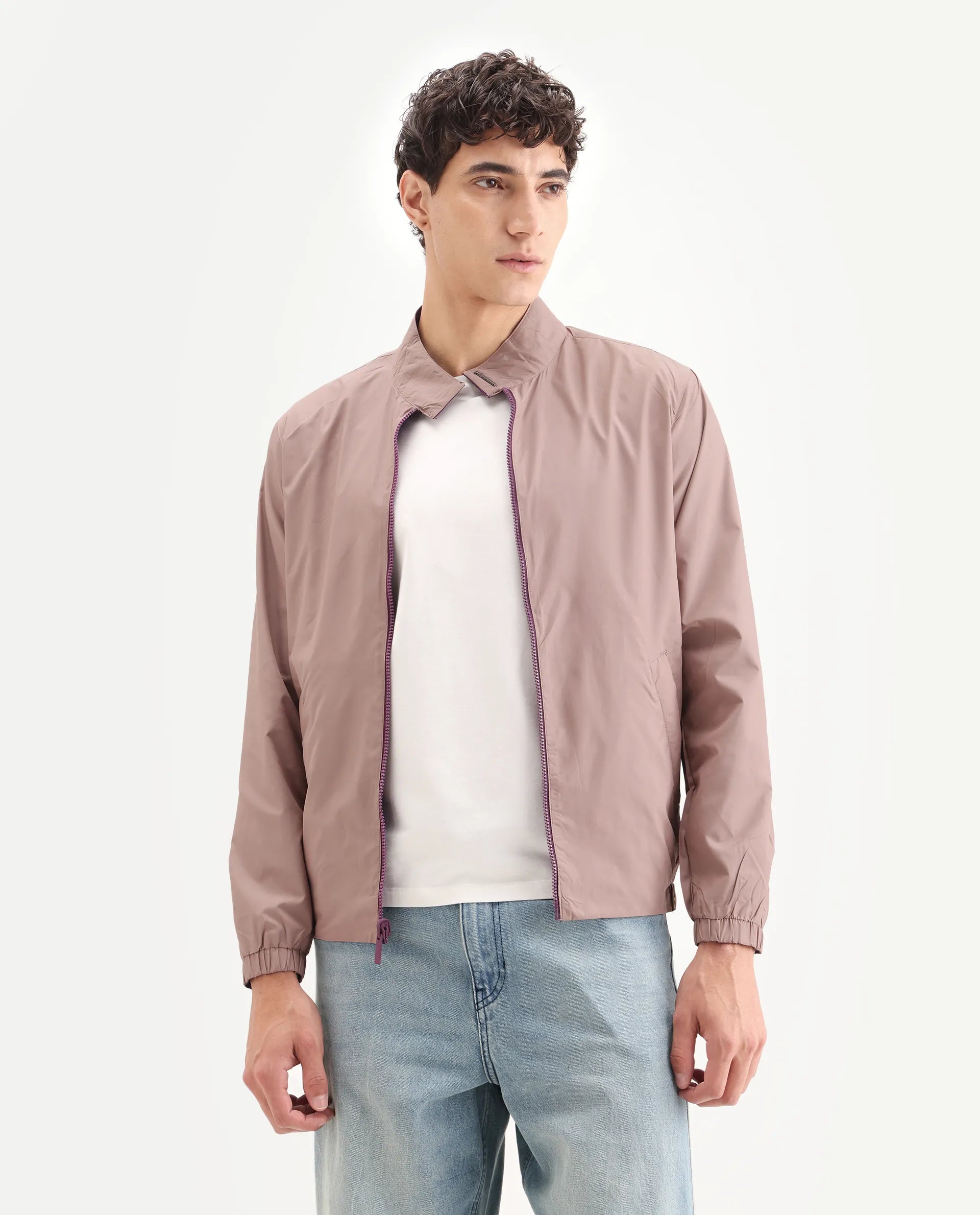 Rare Rabbit Men's Adol Maroon Polyester Plain Regular Fit Full Sleeve Mandarin Collar Jacket