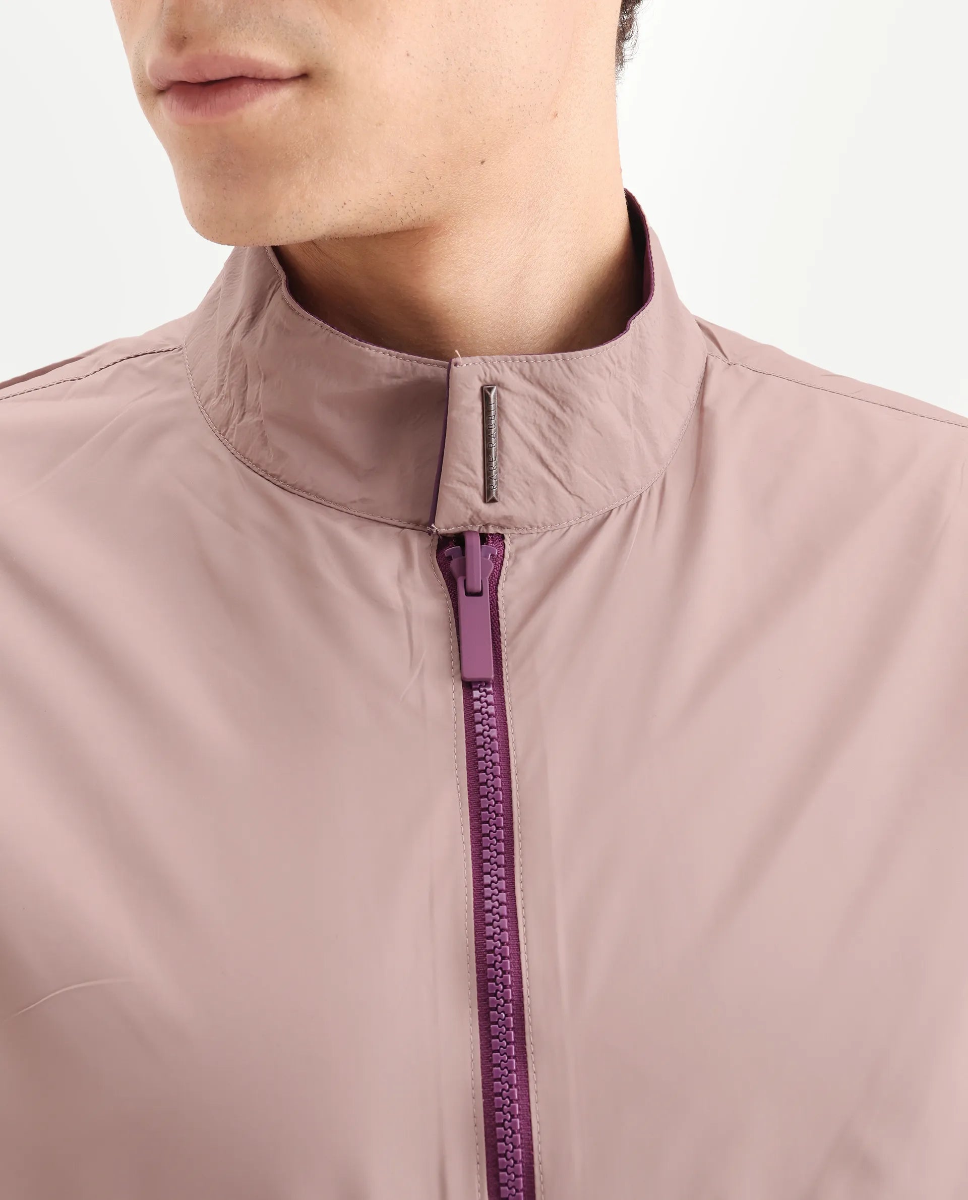 Rare Rabbit Men's Adol Maroon Polyester Plain Regular Fit Full Sleeve Mandarin Collar Jacket