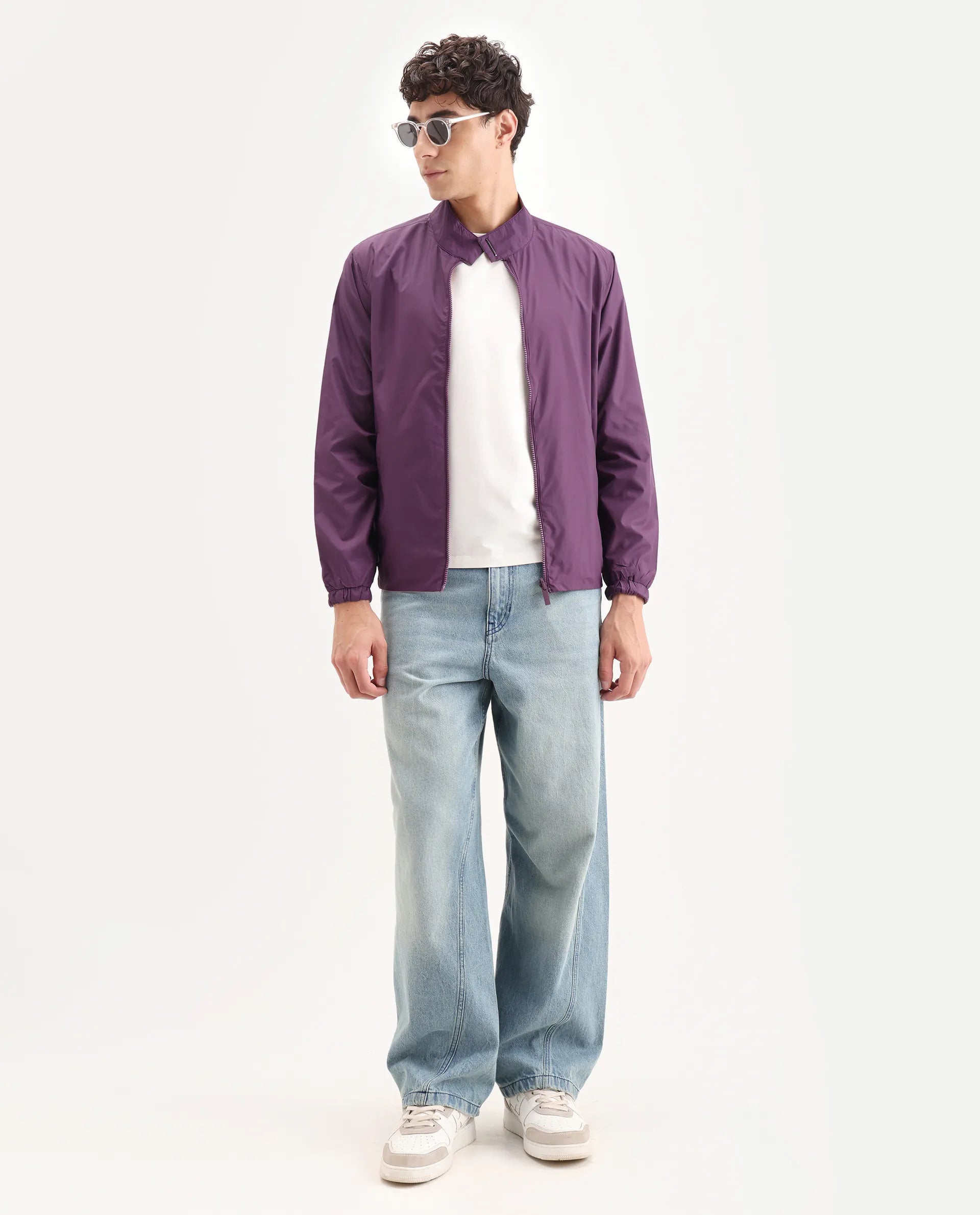 Rare Rabbit Men's Adol Maroon Polyester Plain Regular Fit Full Sleeve Mandarin Collar Jacket