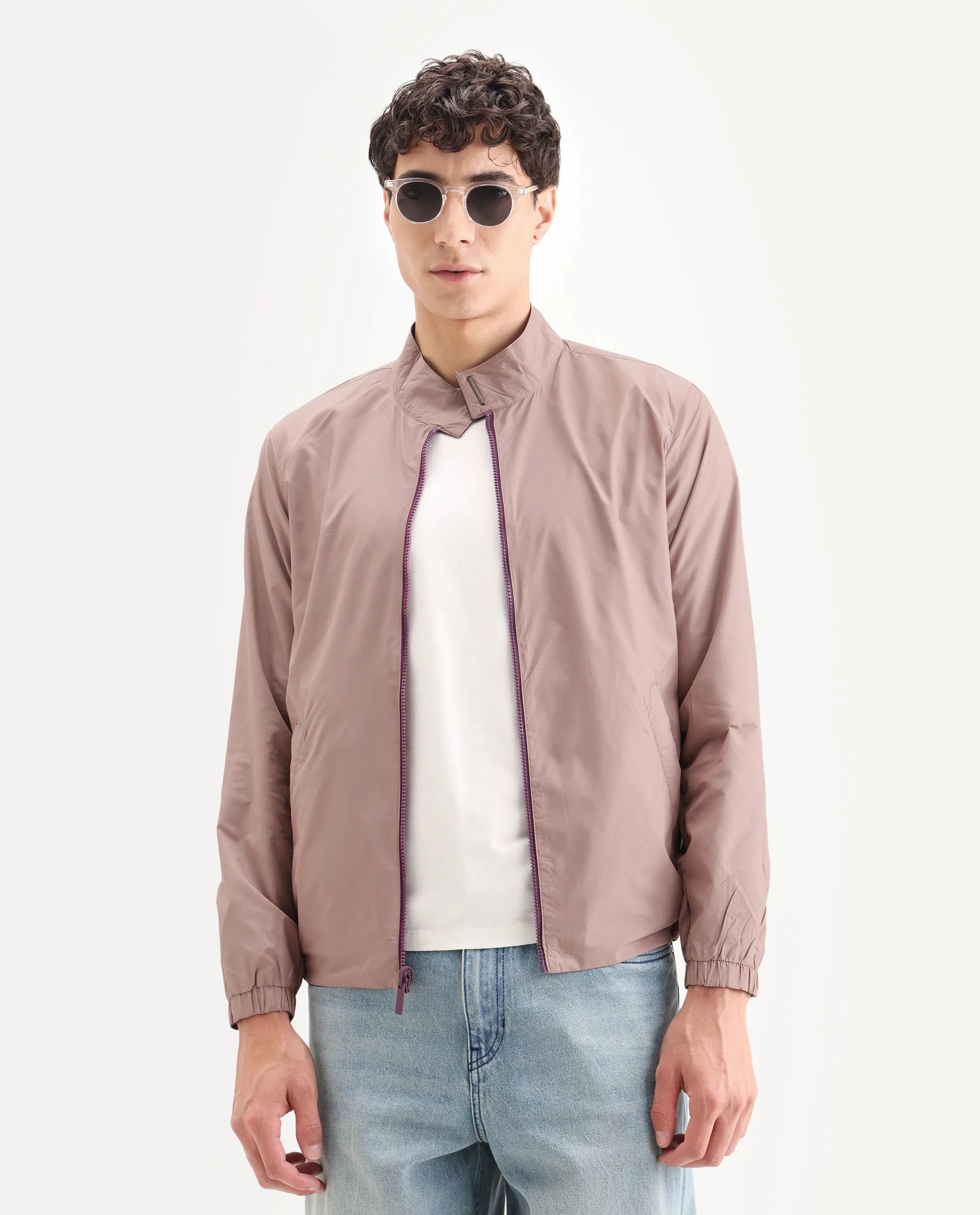 Rare Rabbit Men's Adol Maroon Polyester Plain Regular Fit Full Sleeve Mandarin Collar Jacket