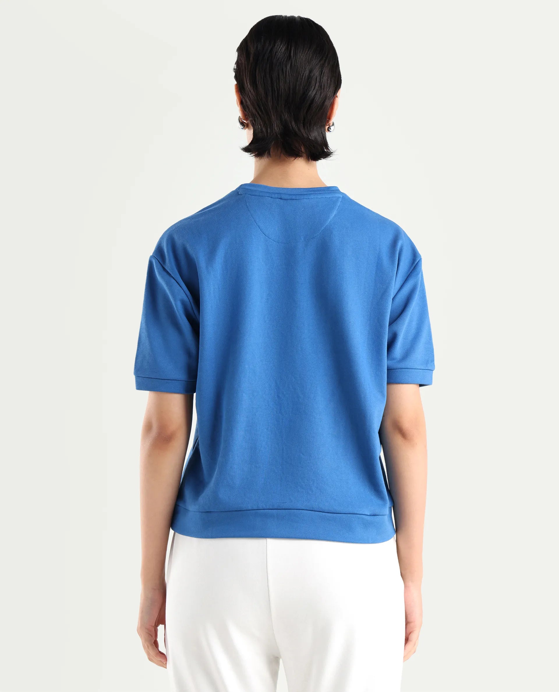 Rareism Women's Medium Weight Terry 290 Gsm Cotton Crew Neck Plain Relaxed Fit Sweat Tee