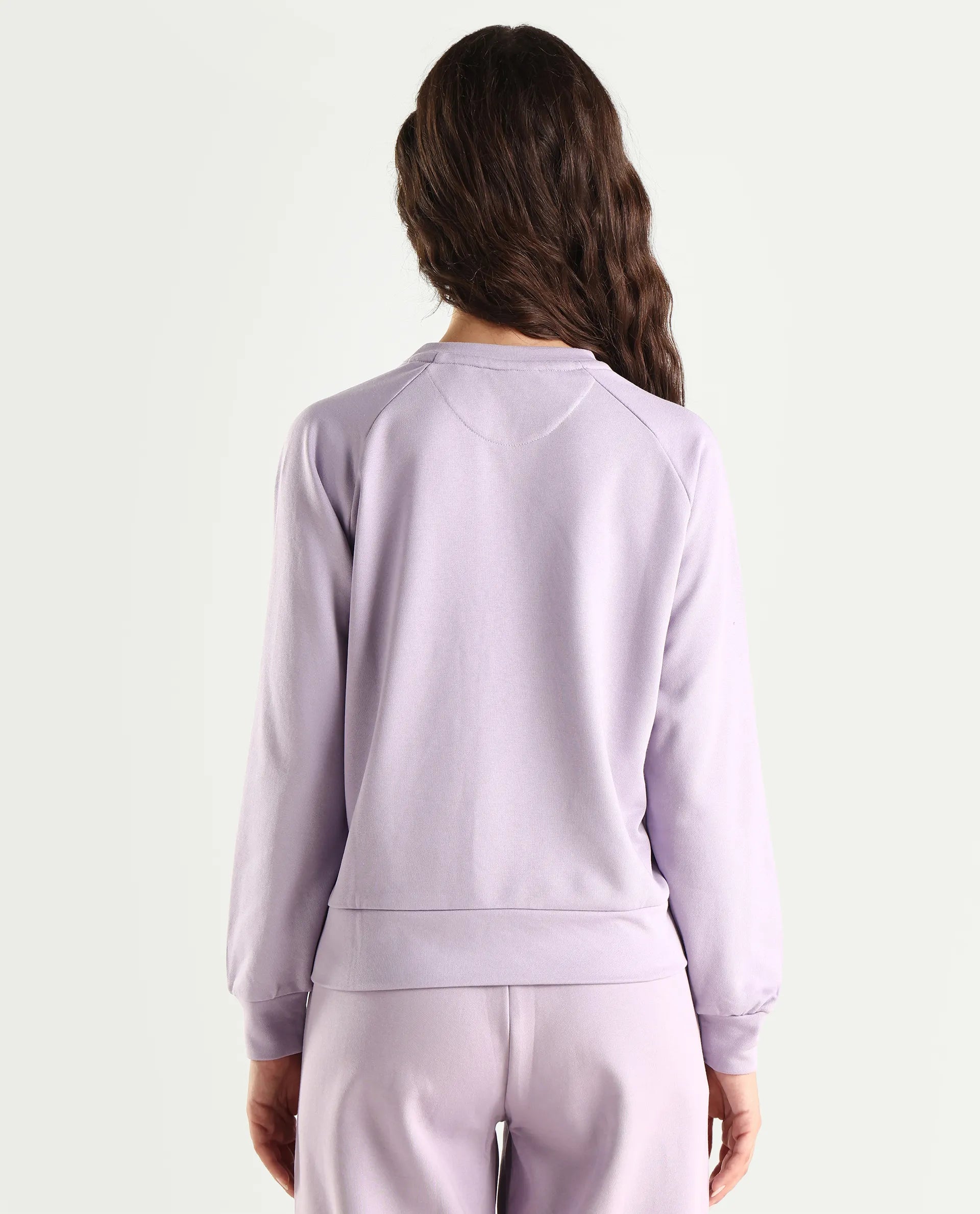 Rareism Women's Medium Weight Terry 290 Gsm Cotton Blend Crew Neck Plain Cuffed Sleeve Relaxed Fit Sweatshirt