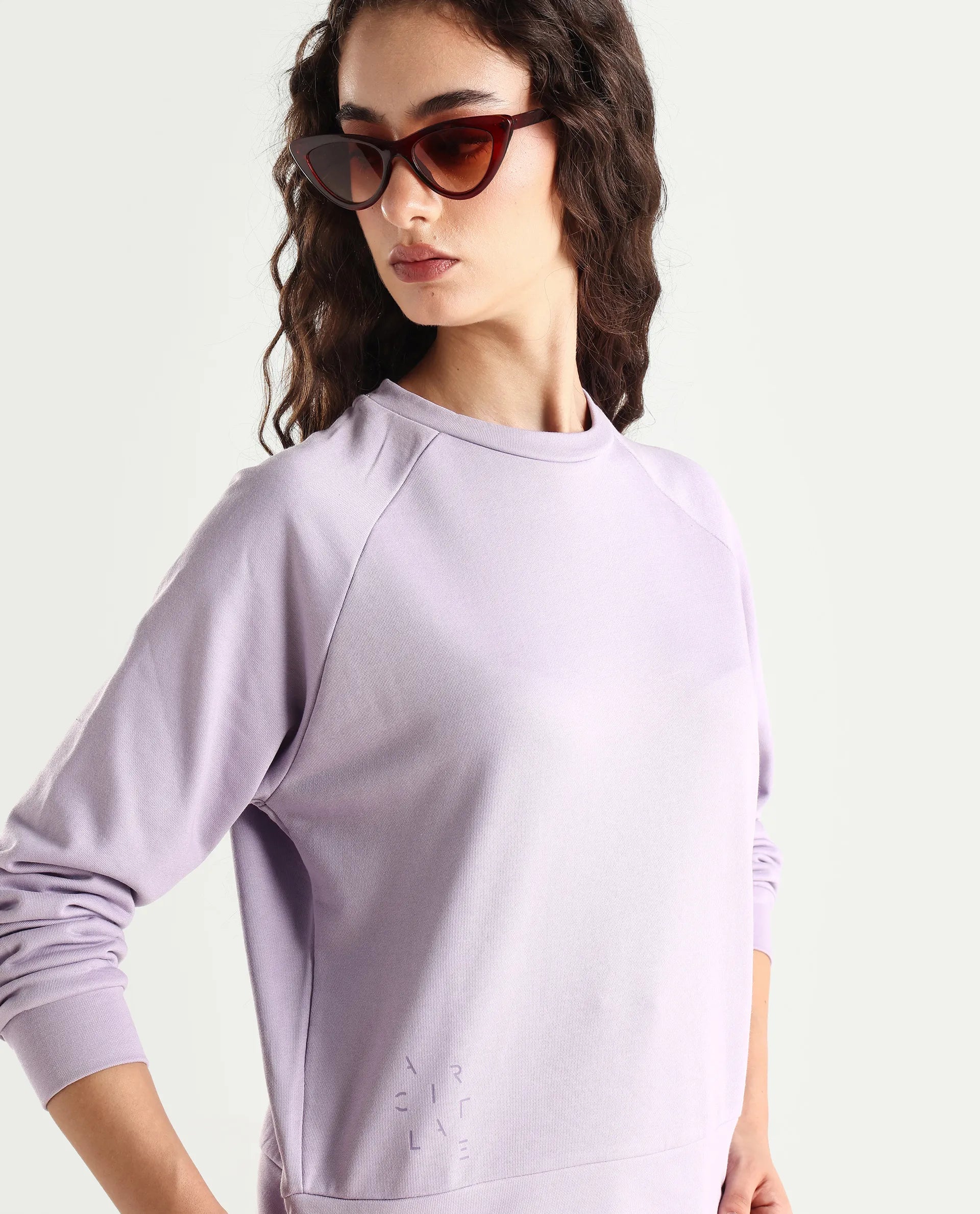 Rareism Women's Medium Weight Terry 290 Gsm Cotton Blend Crew Neck Plain Cuffed Sleeve Relaxed Fit Sweatshirt