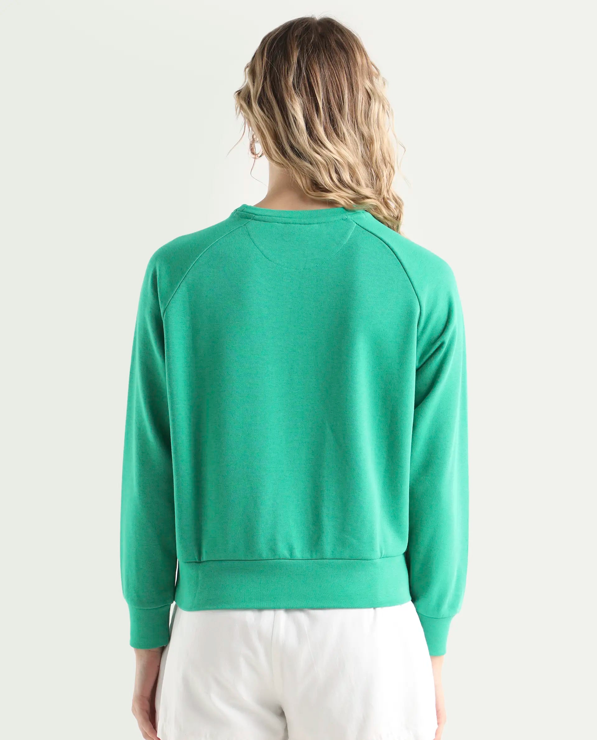 Rareism Women's Medium Weight Terry 290 Gsm Cotton Blend Crew Neck Plain Cuffed Sleeve Relaxed Fit Sweatshirt