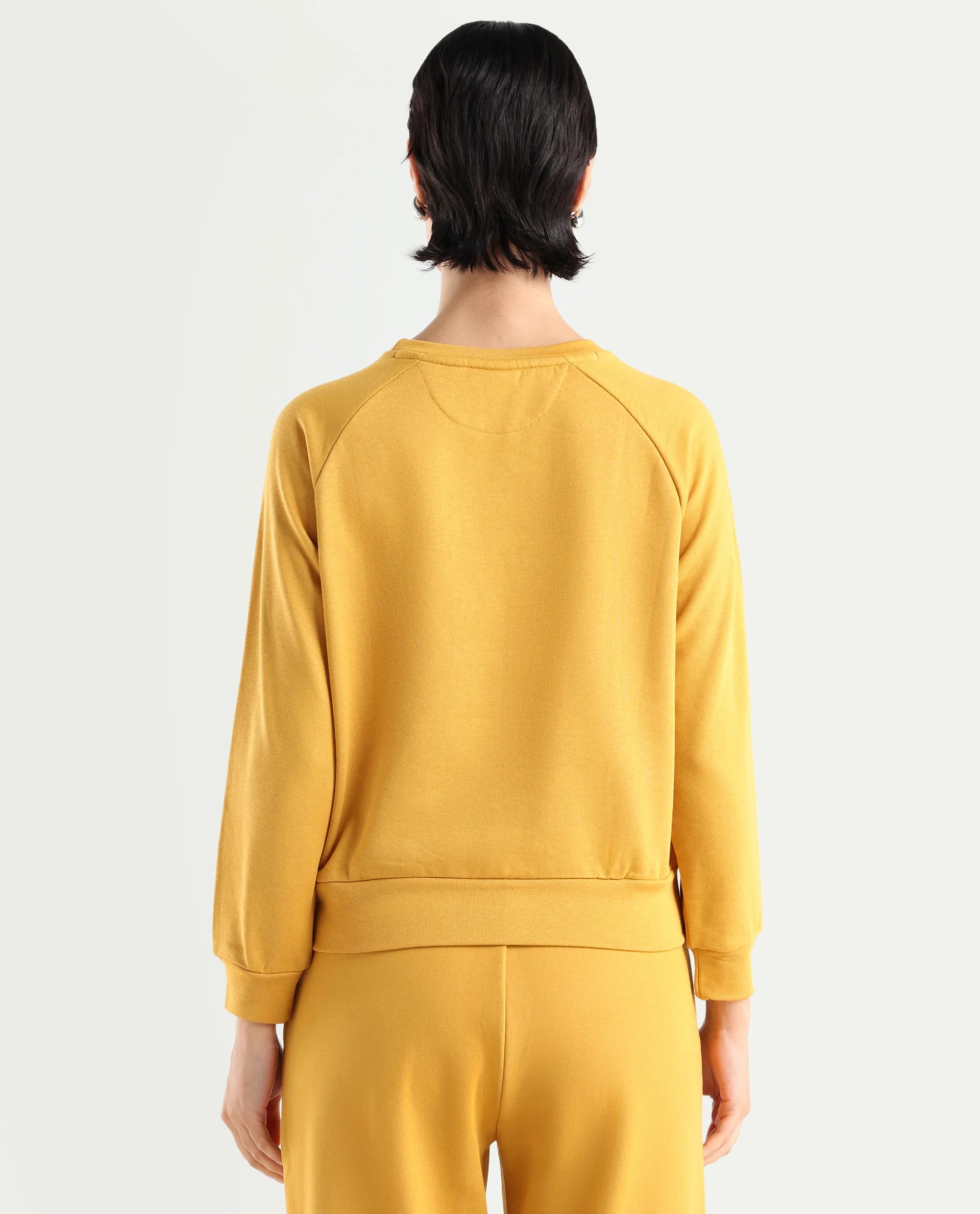 Rareism Women's Medium Weight Terry 290 Gsm Cotton Blend Crew Neck Plain Cuffed Sleeve Relaxed Fit Sweatshirt