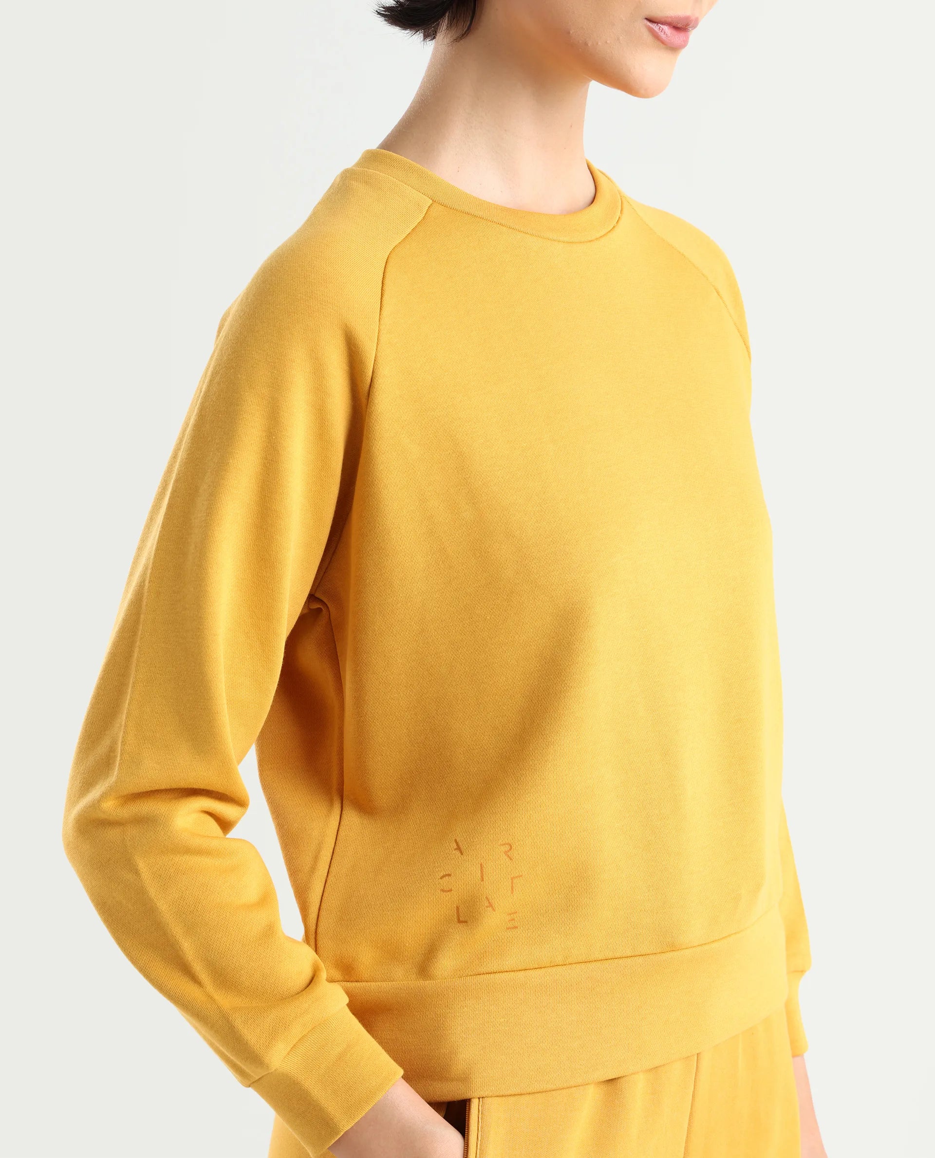 Rareism Women's Medium Weight Terry 290 Gsm Cotton Blend Crew Neck Plain Cuffed Sleeve Relaxed Fit Sweatshirt