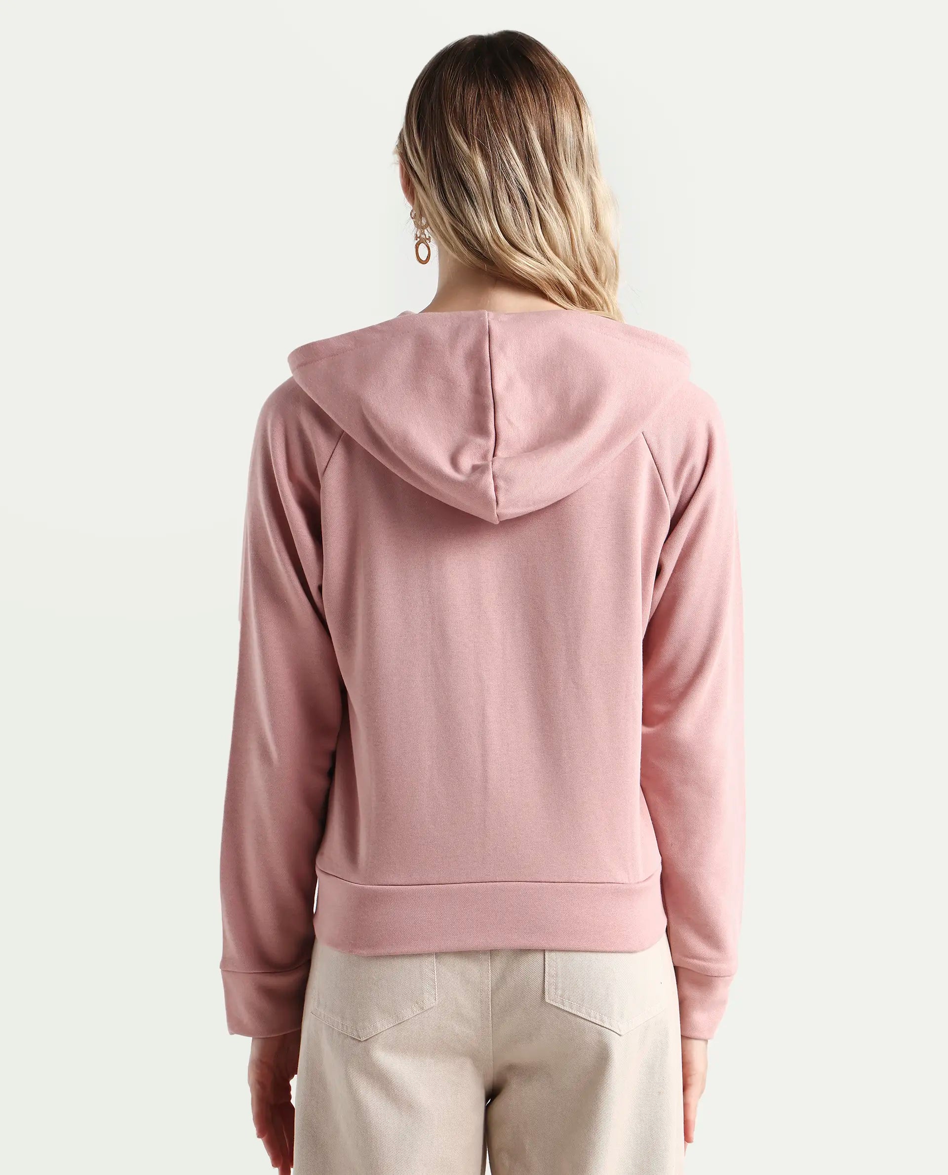 Rareism Women's Medium Weight Terry 290 Gsm Cotton Blend Hooded Plain Regular Fit Jacket