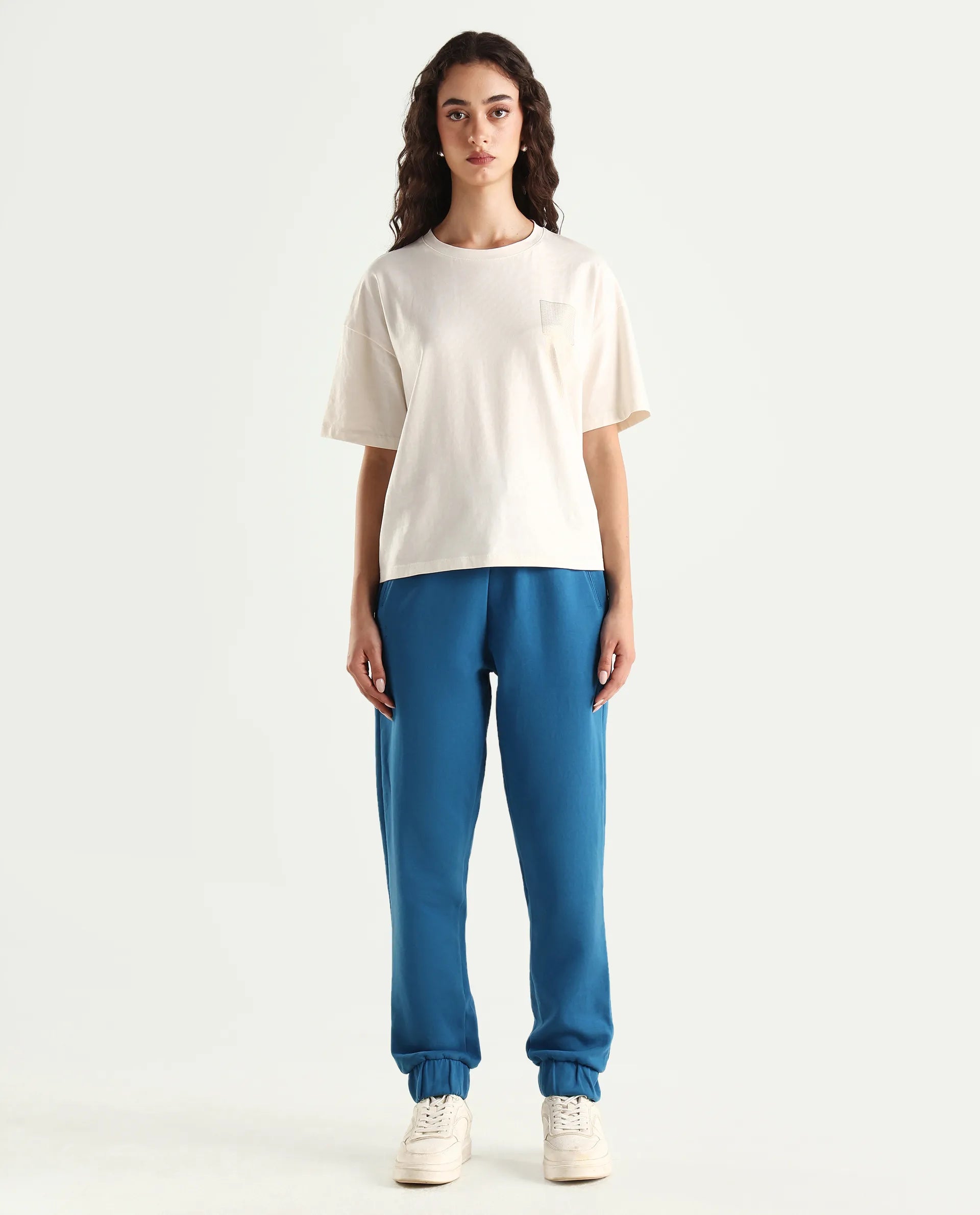 Rareism Women's Heavy Weight Interlock 340 Gsm Cotton Blend Plain Ankle Length Relaxed Fit Track Pant
