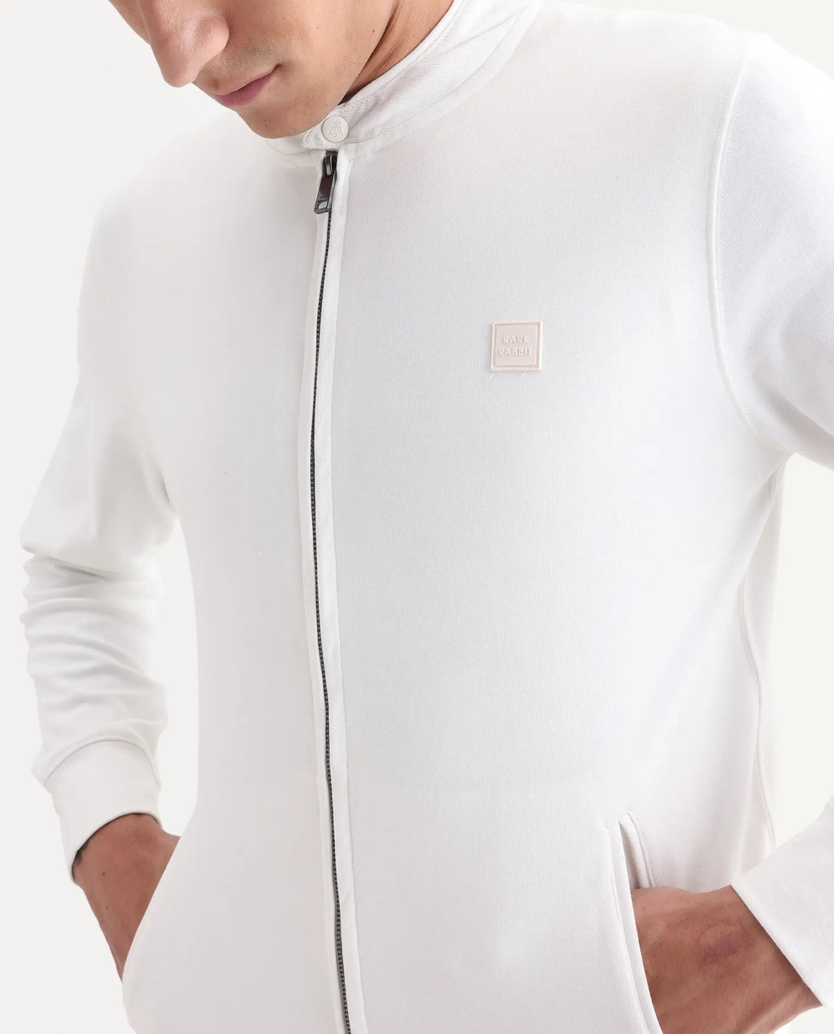 Rare Rabbit Men's Morris Offwhite Cotton Plain Regular Fit Full Sleeve Mandarin Collar Jacket