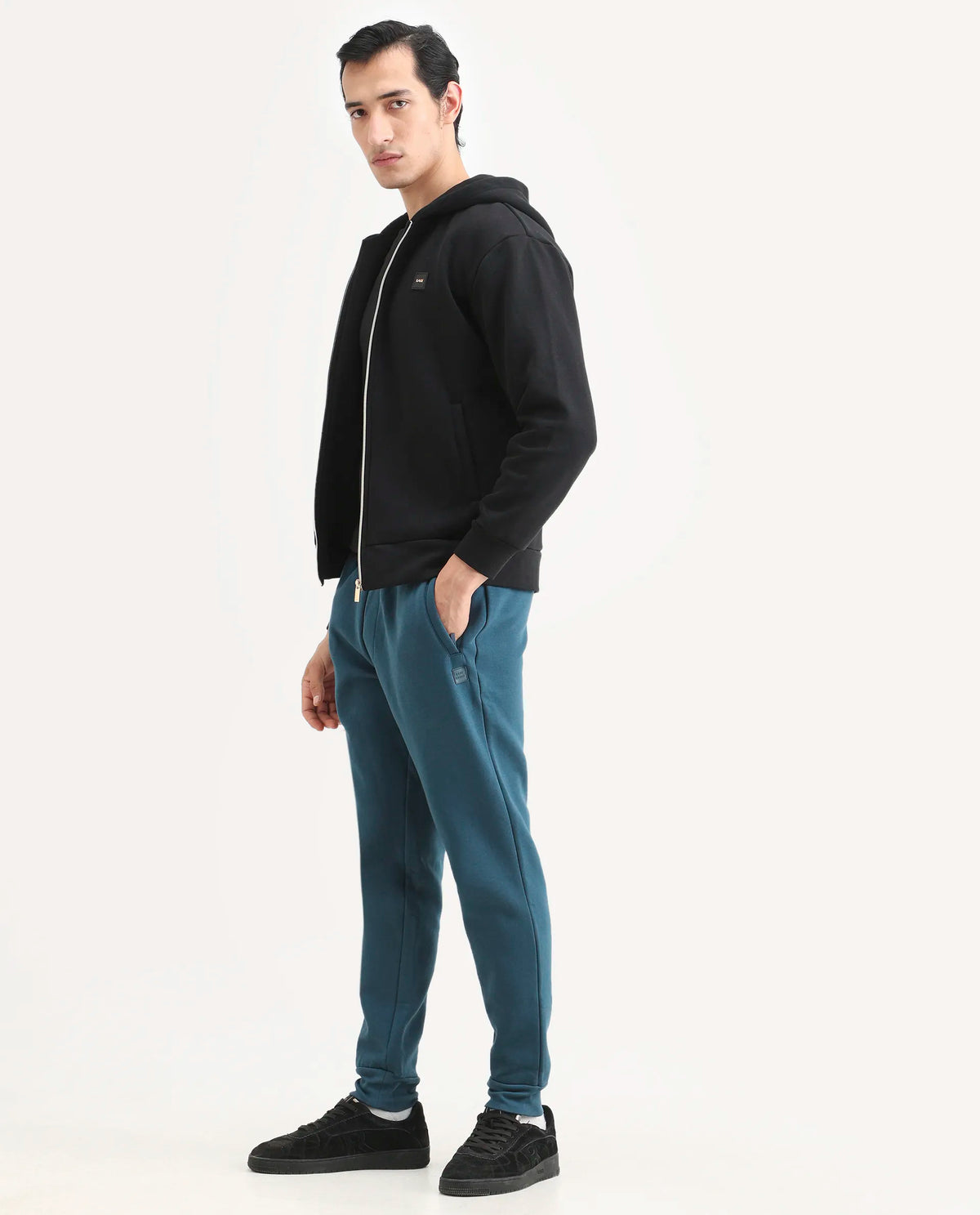 Rare Rabbit Men's Chase Petrol Cotton Plain Regular Fit Track Pant
