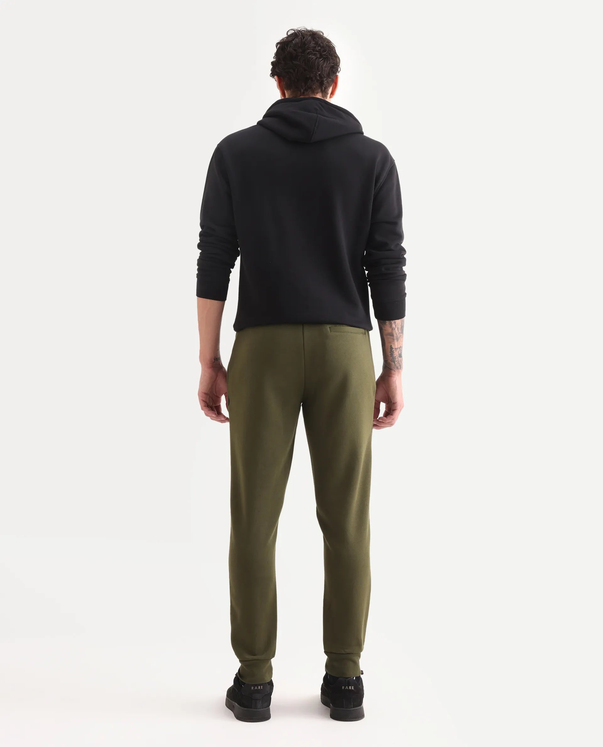 Rare Rabbit Men's Chase Olive Cotton Plain Regular Fit Jogger