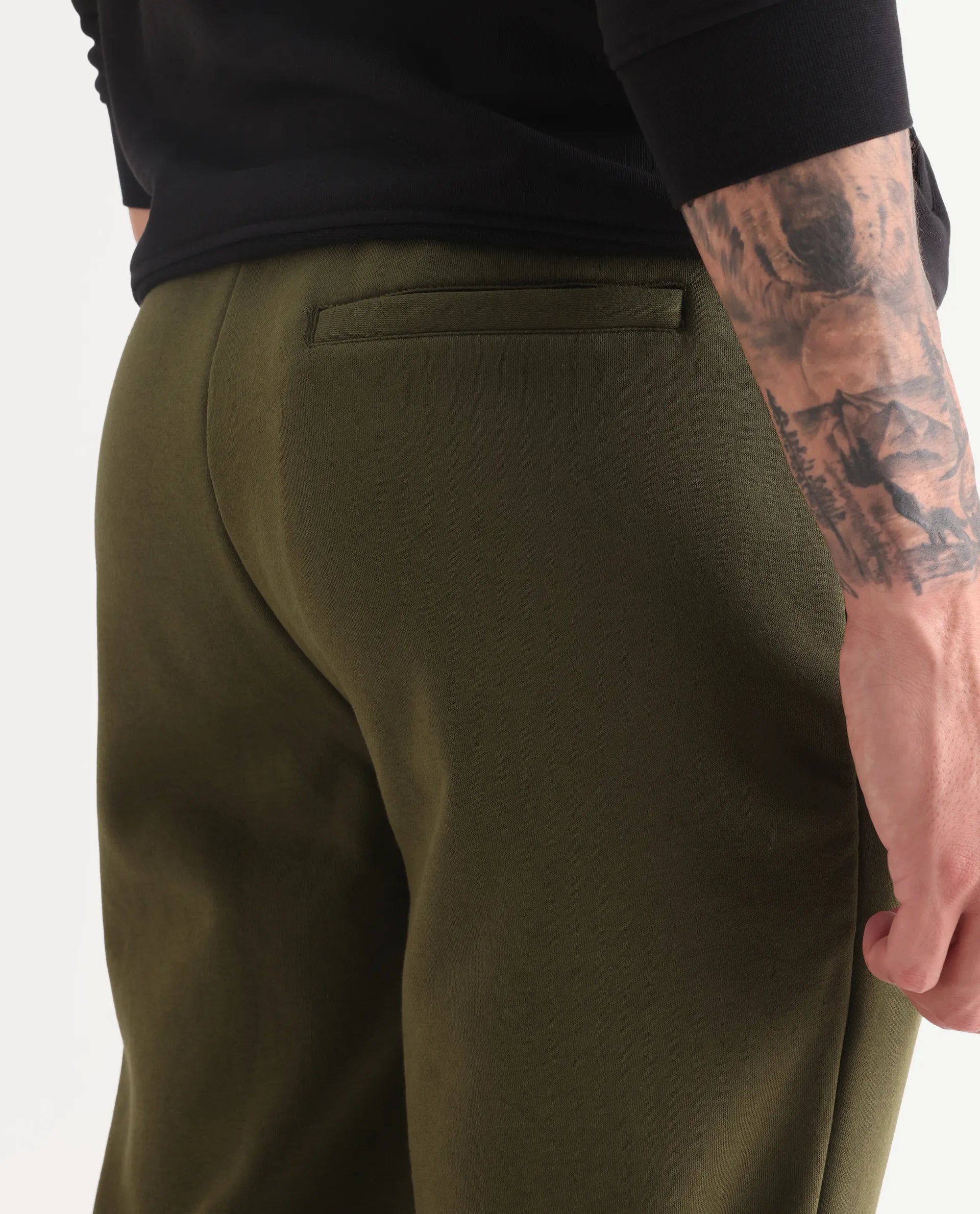 Rare Rabbit Men's Chase Olive Cotton Plain Regular Fit Jogger
