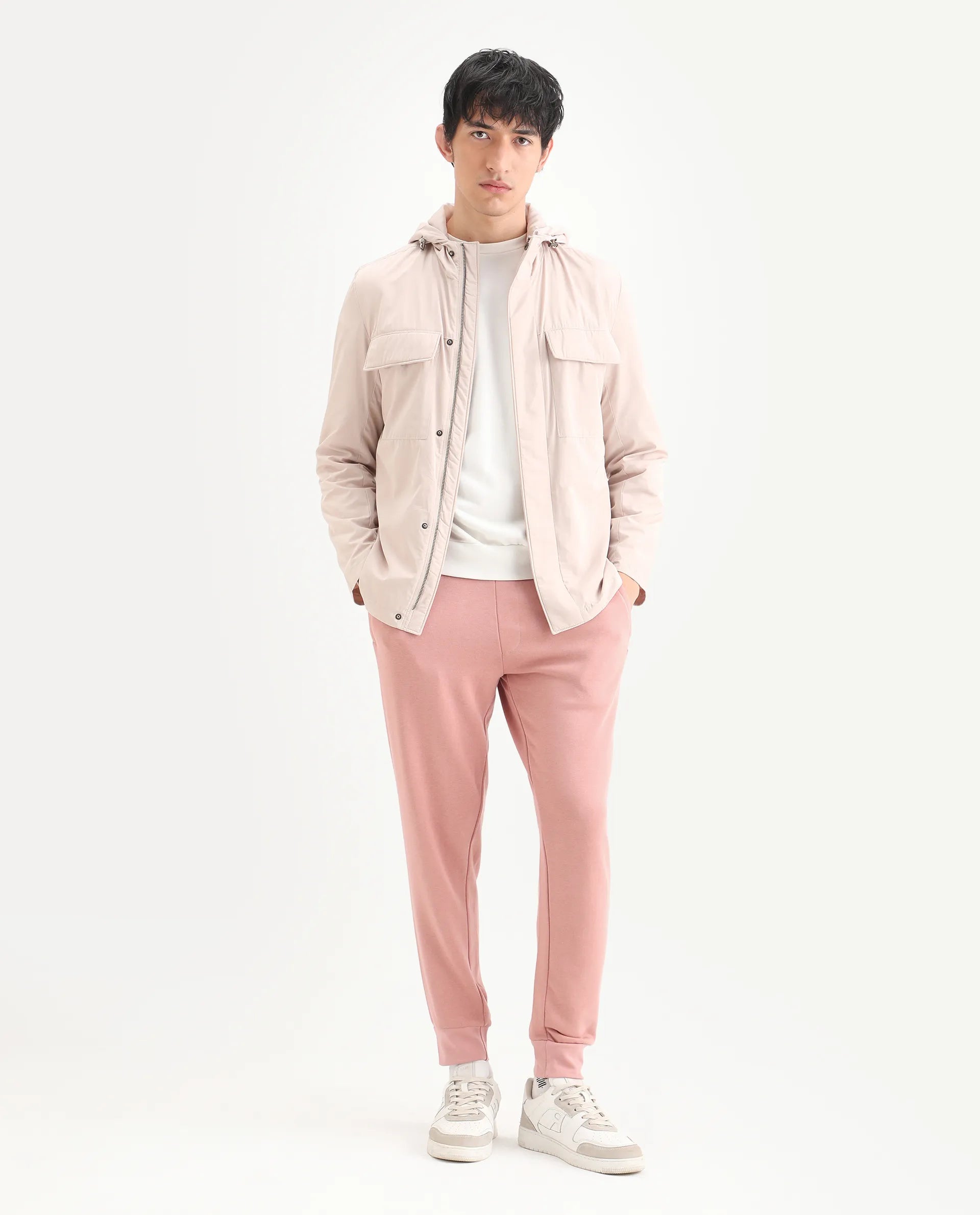 Rare Rabbit Men's Titan Pink Cotton Plain Regular Fit Joggers