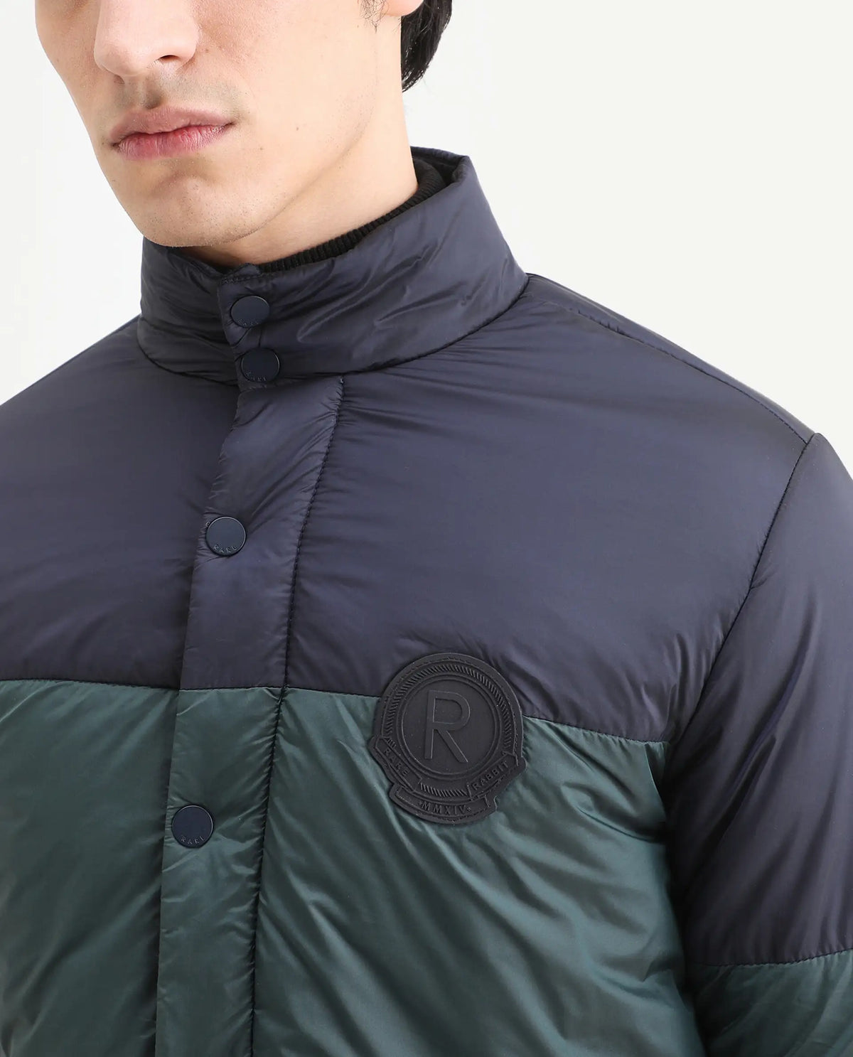 Rare Rabbit Men's Clare Navy Polyester Ombre Relaxed Fit Full Sleeve High Neck Jacket