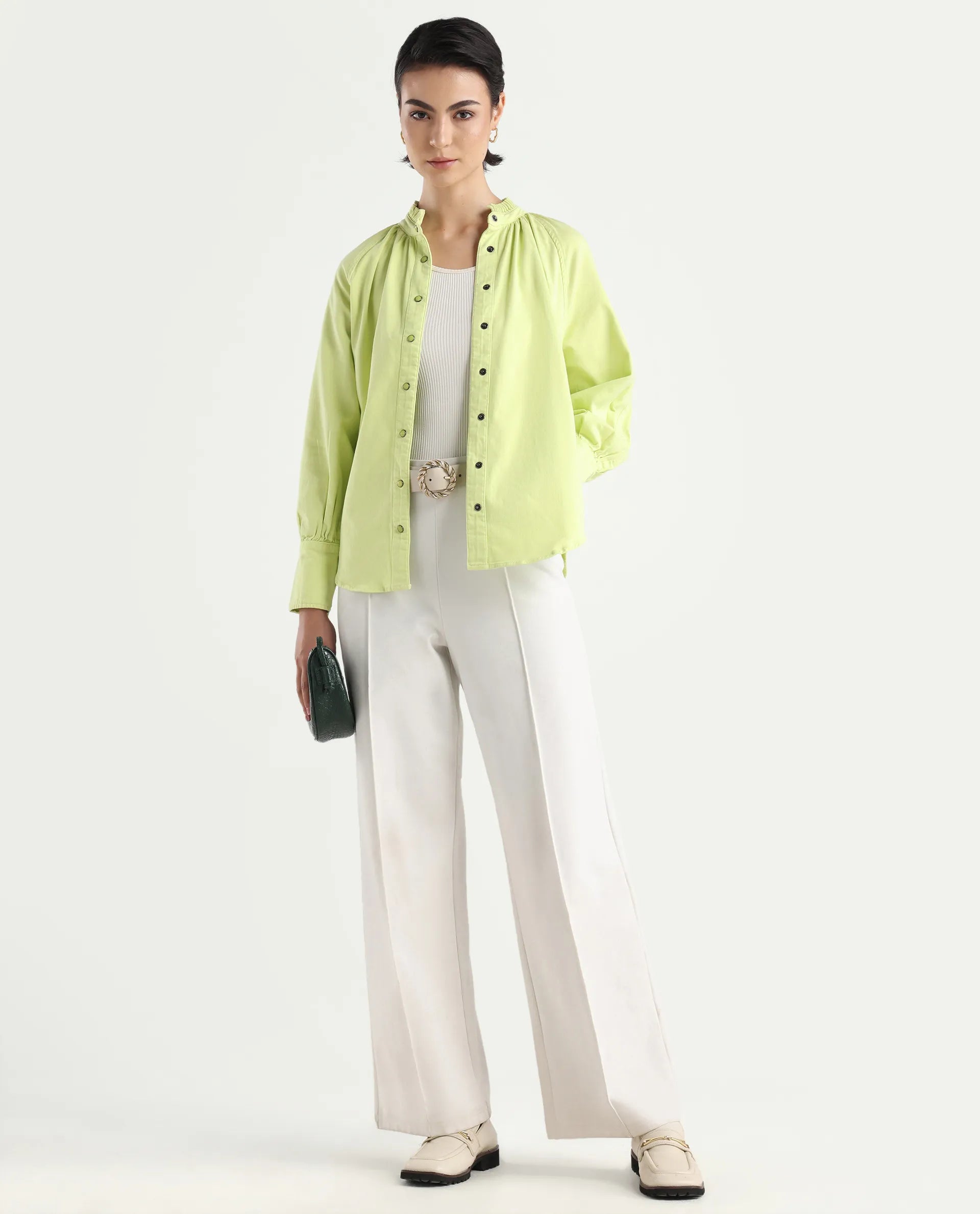 Rareism Women's Bellona Green Cotton Sweetheart Neck Plain Regular Fit Jacket