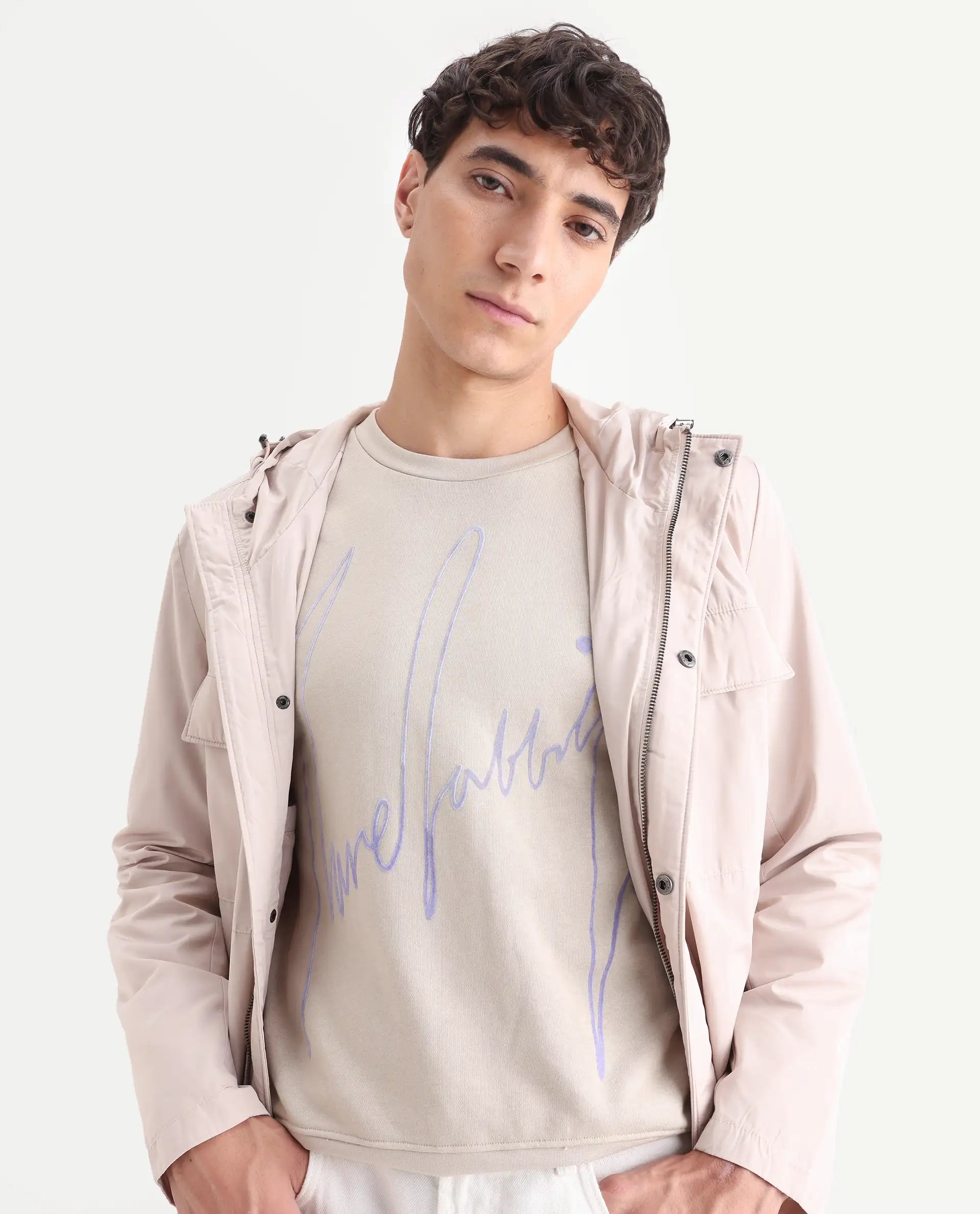 Rare Rabbit Men's Flocker Beige Cotton Graphic Print Regular Fit Full Sleeve Crew Neck Sweatshirt