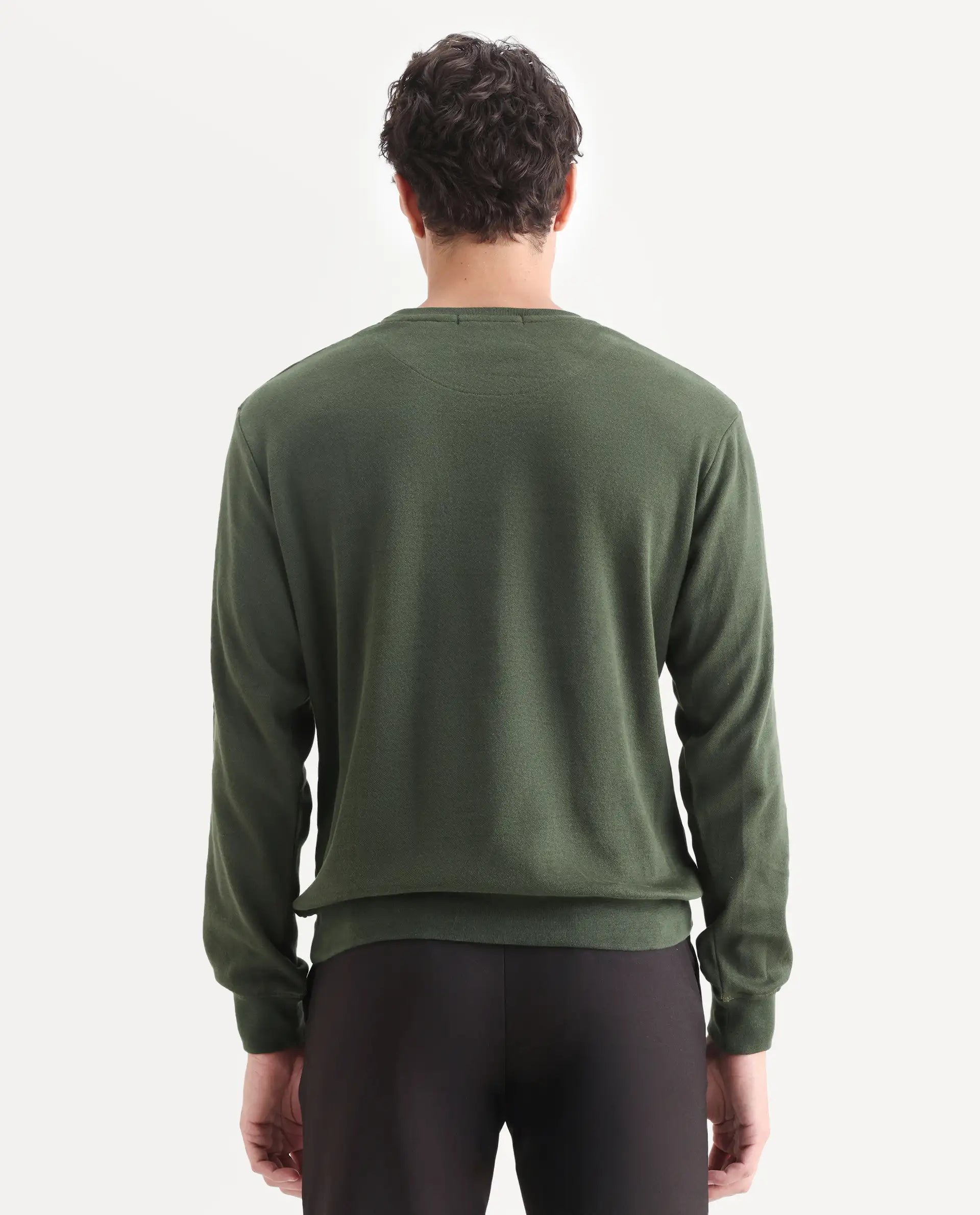 Rare Rabbit Men's Fauna Olive Cotton Floral Print Regular Fit Full Sleeve Crew Neck Sweatshirt